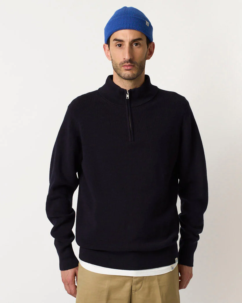 Merz b. Schwanen Good Basics MWZP04 Merino Wool Half Zip Pullover - Dark Navy - Image 2
