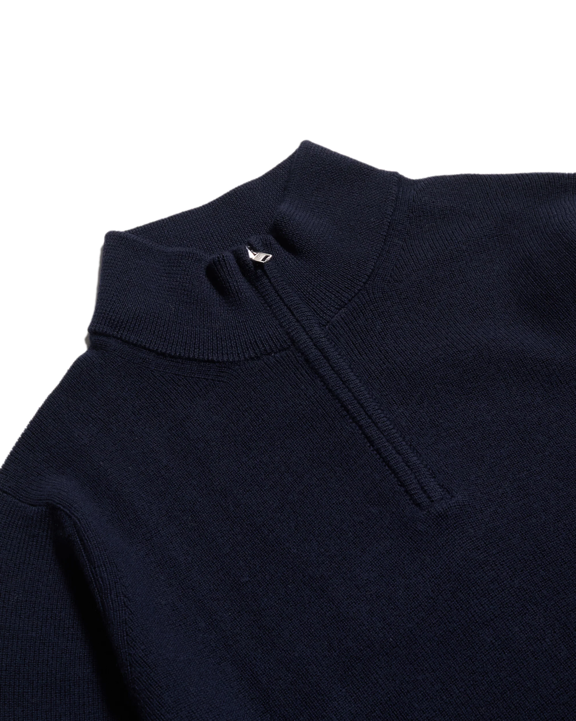 Merz b. Schwanen Good Basics MWZP04 Merino Wool Half Zip Pullover - Dark Navy - Image 8