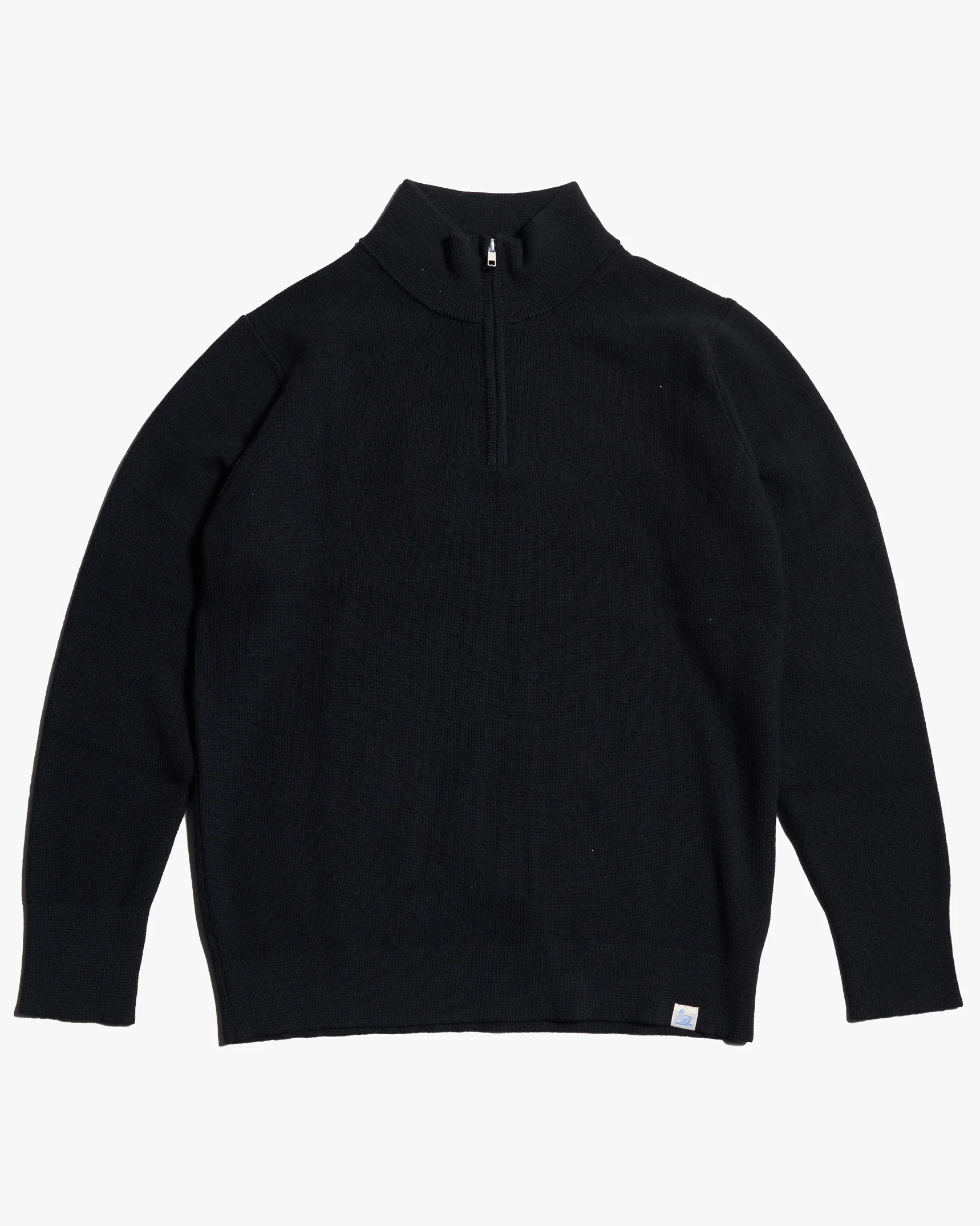 Merz b. Schwanen Good Basics MWZP04 Merino Wool Half Zip Pullover - Deep Black