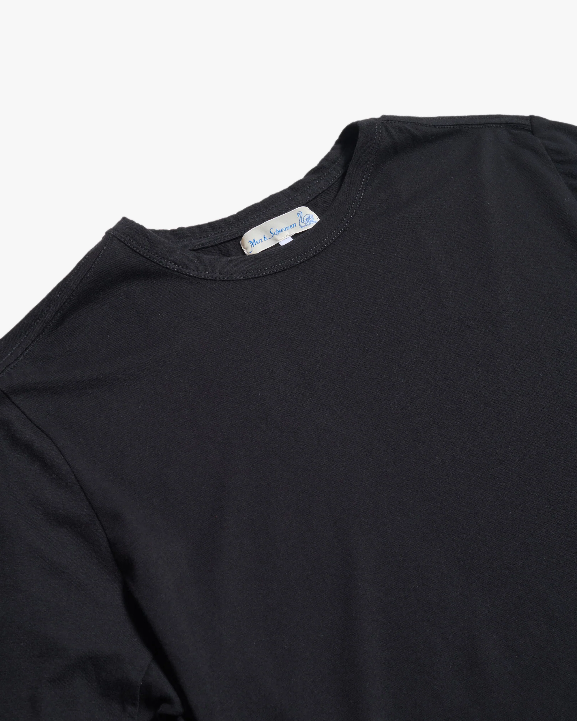 Merz b. Schwanen Good Basics PIMATEE01 4.1oz Soft Pima Cotton Relaxed Tee - Deep Black - Image 2