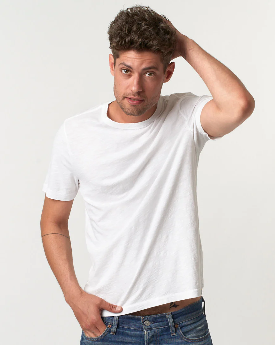 Merz b. Schwanen Good Basics SCT04 4.9oz Pima Slub Cotton Relaxed Tee - White - Image 3