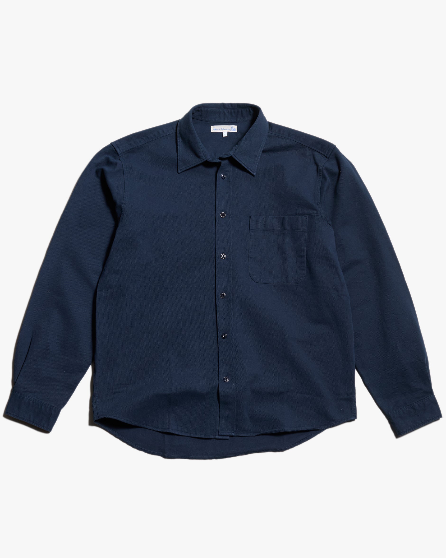 Merz b. Schwanen Good Basics SHIRT01T Relaxed Fit Sturdy Cotton Twill Shirt - Night Blue