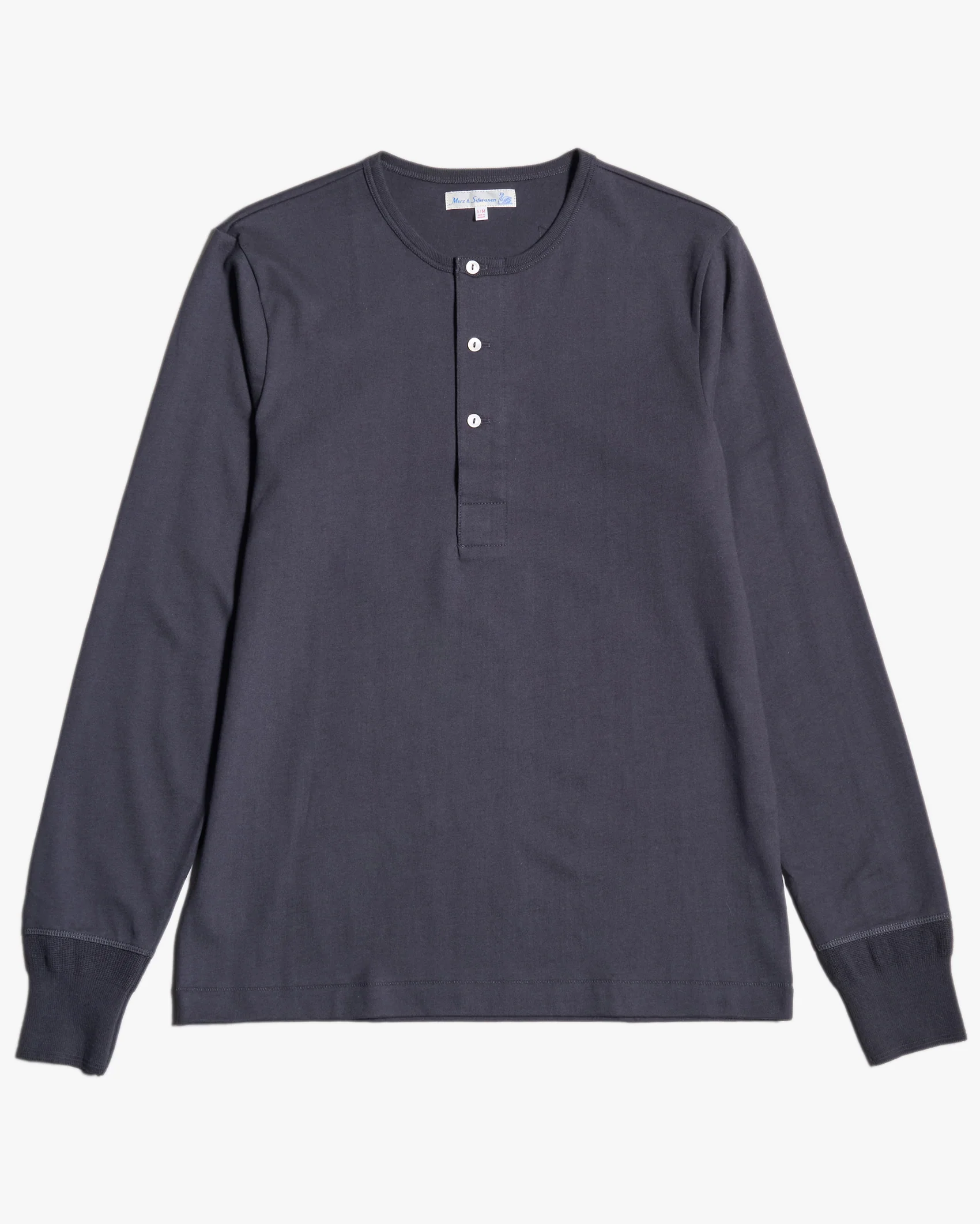 Merz b. Schwanen Good Originals 2M06 6.8oz Classic Fit Sturdy Jersey L/S Henley - Charcoal
