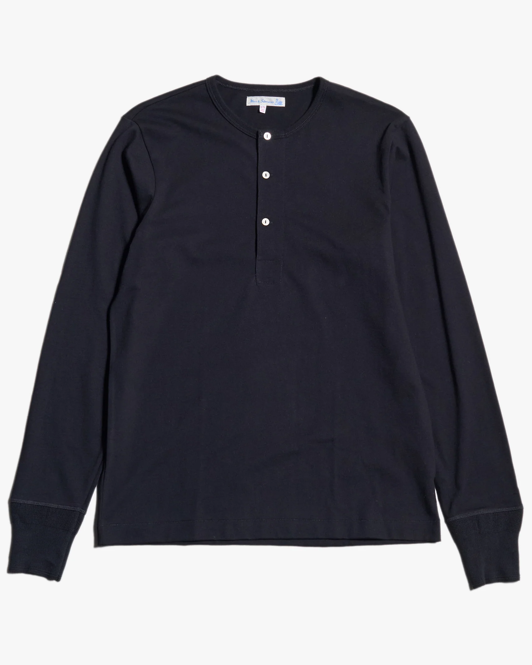 Merz b. Schwanen Good Originals 2M06 6.8oz Classic Fit Sturdy Jersey L/S Henley - Deep Black