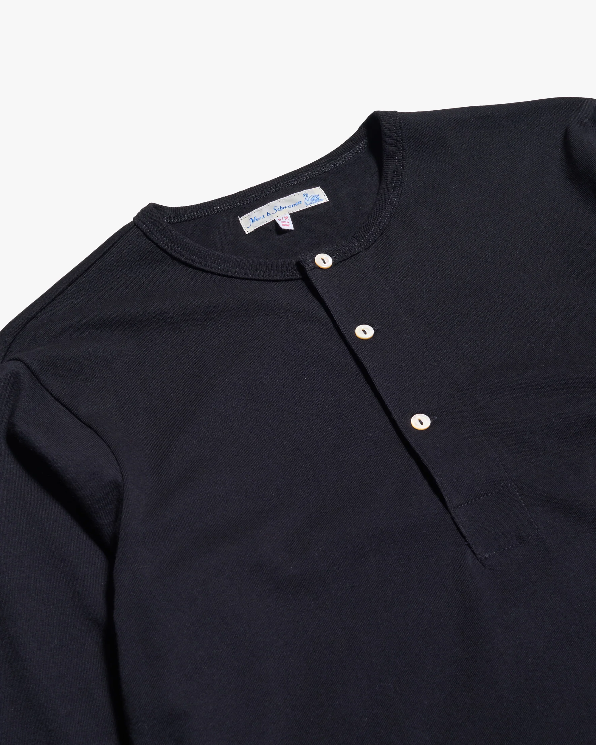 Merz b. Schwanen Good Originals 2M06 6.8oz Classic Fit Sturdy Jersey L/S Henley - Deep Black - Image 2