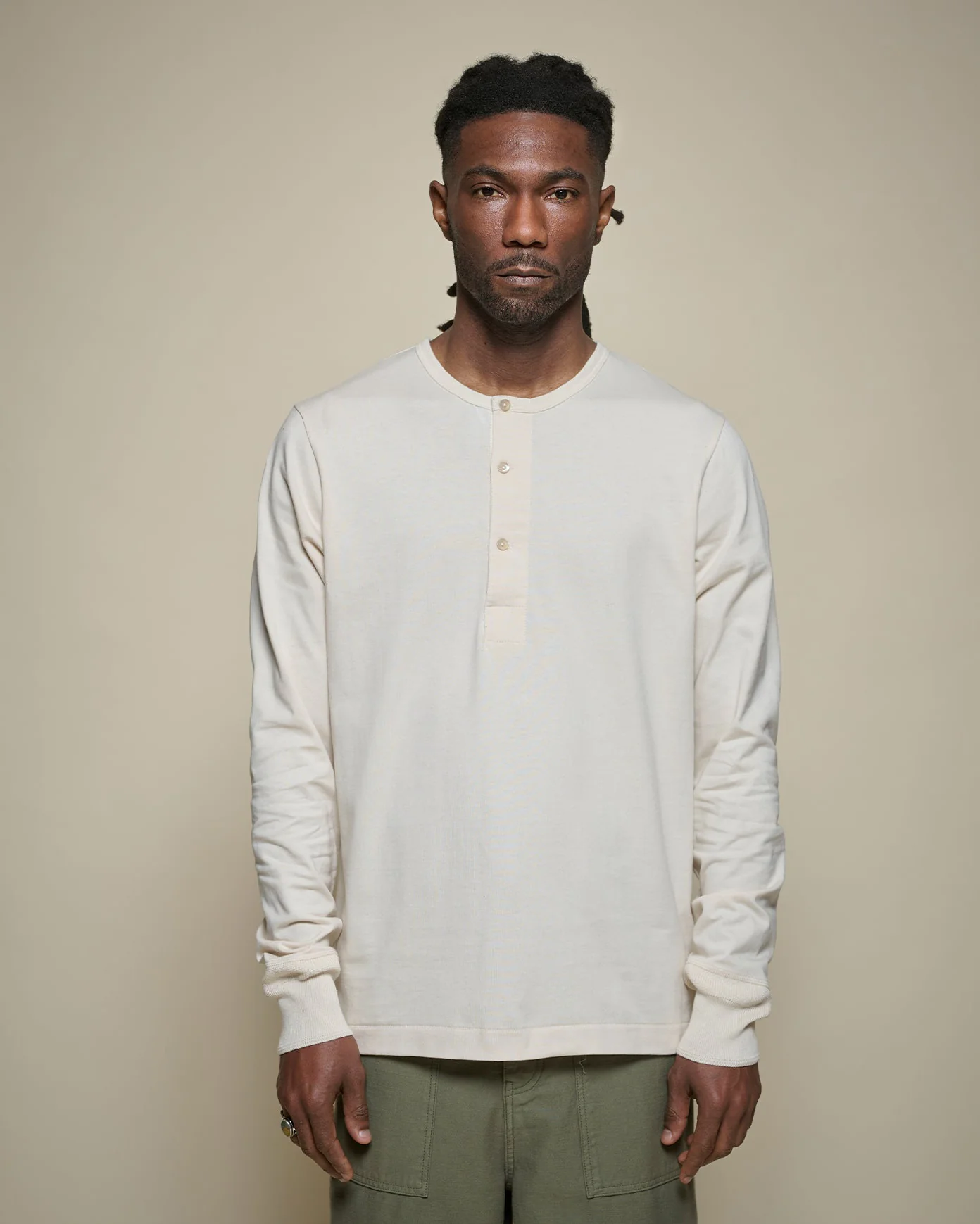 Merz b. Schwanen Good Originals 2M06 6.8oz Classic Fit Sturdy Jersey L/S Henley - Nature - Image 2