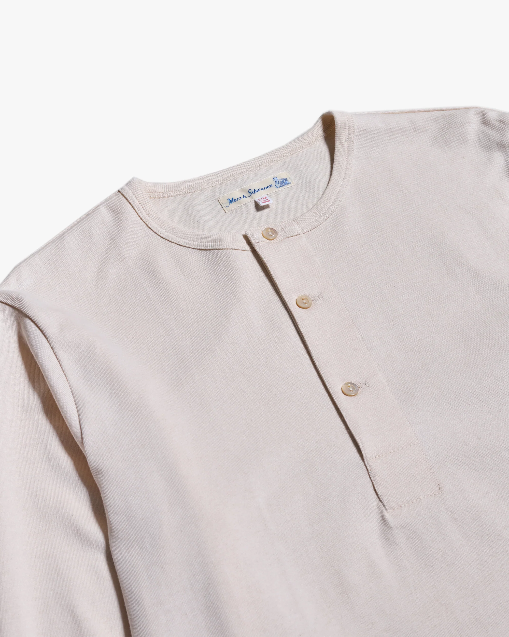 Merz b. Schwanen Good Originals 2M06 6.8oz Classic Fit Sturdy Jersey L/S Henley - Nature - Image 4