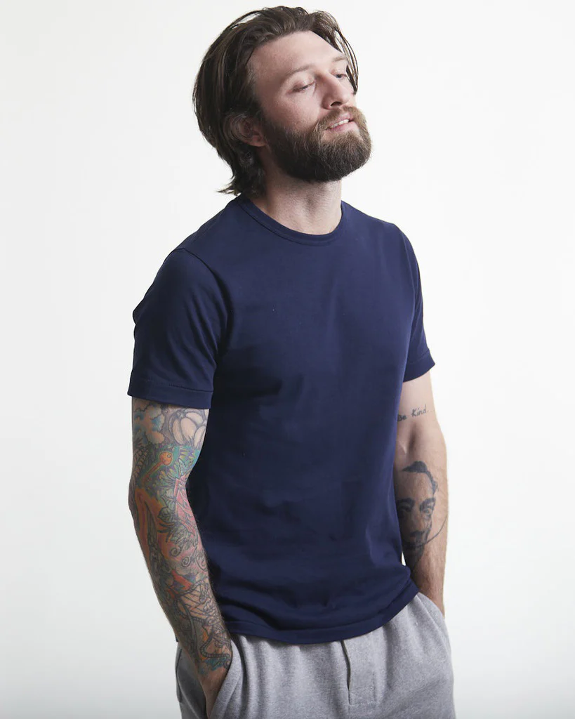 Merz b. Schwanen Good Originals 4.6oz 1950s Loopwheeled Tee - Ink Blue - Image 3