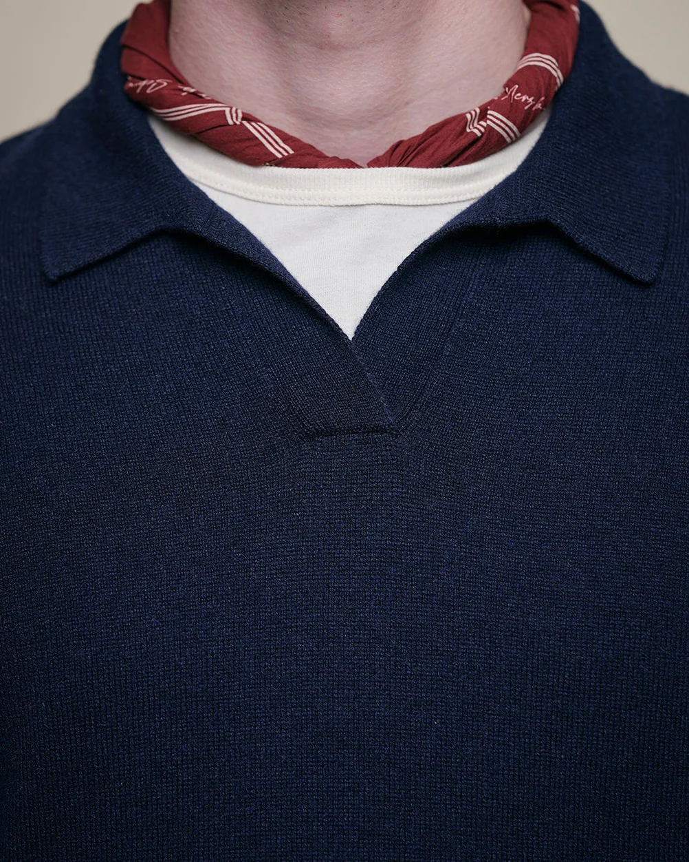Merz b. Schwanen KNITPOLO01 Merino Wool Silk & Cashmere L/S Polo Shirt - Dark Navy - Image 5