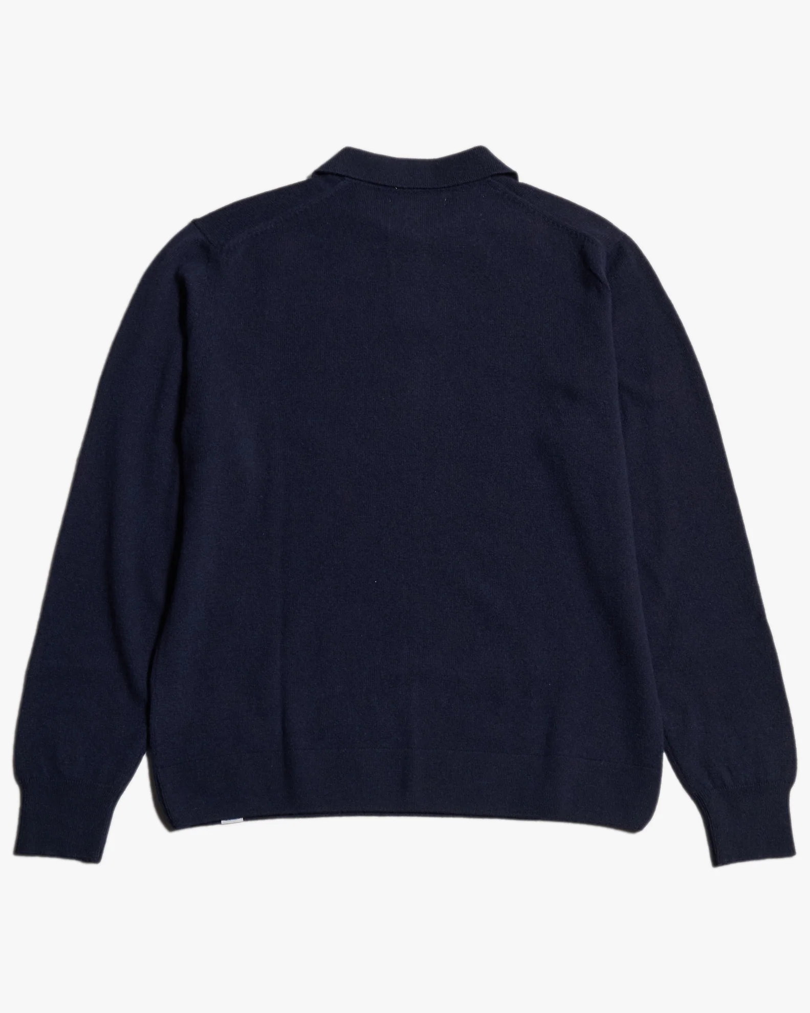 Merz b. Schwanen KNITPOLO01 Merino Wool Silk & Cashmere L/S Polo Shirt - Dark Navy - Image 7
