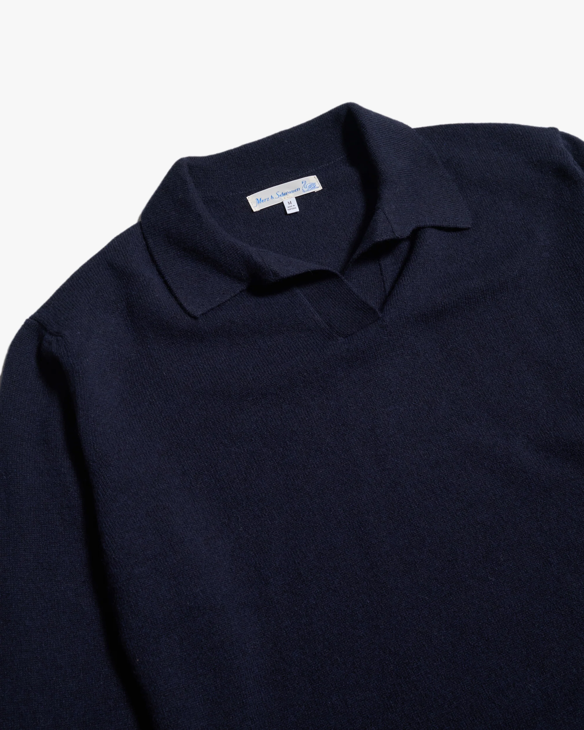 Merz b. Schwanen KNITPOLO01 Merino Wool Silk & Cashmere L/S Polo Shirt - Dark Navy - Image 8