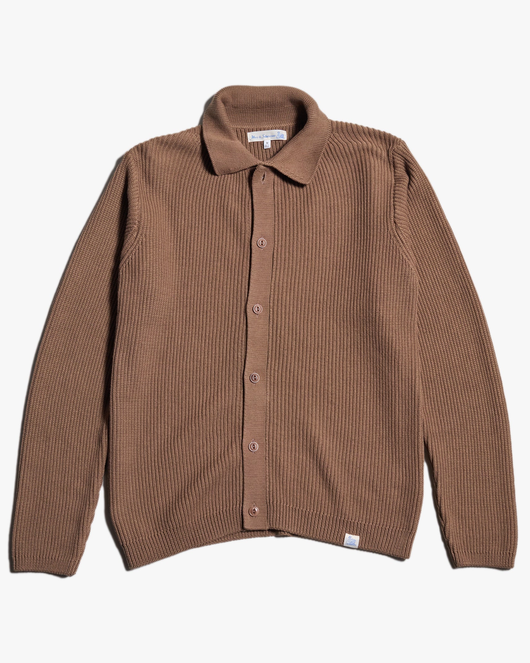 Merz b. Schwanen KNITSHIRT05 Ribbed Cotton L/S Shirt - Grain