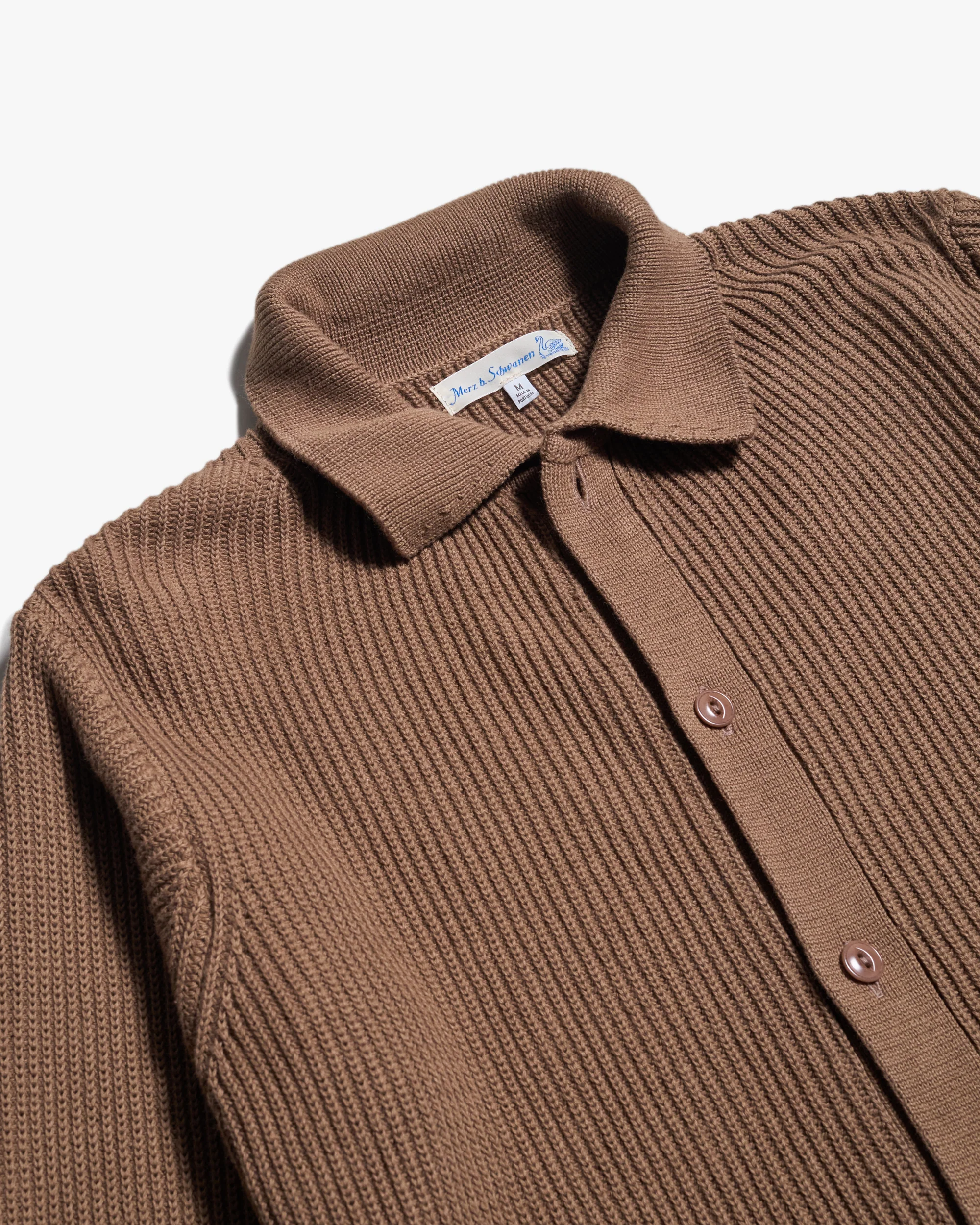Merz b. Schwanen KNITSHIRT05 Ribbed Cotton L/S Shirt - Grain - Image 2