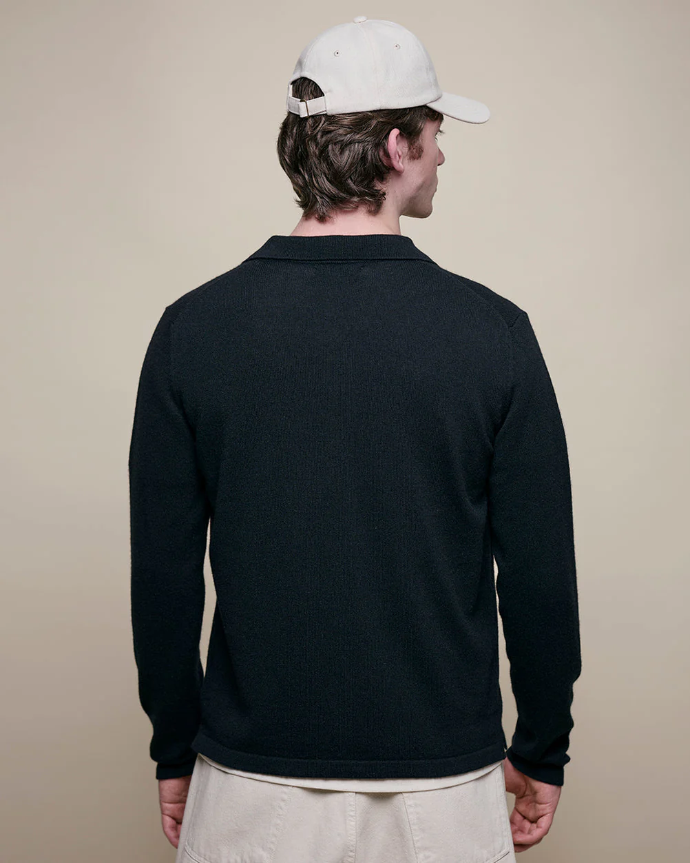 Merz b. Schwanen KNITSHIRT06 Merino Wool Silk & Cashmere L/S Shirt - Deep Black - Image 3