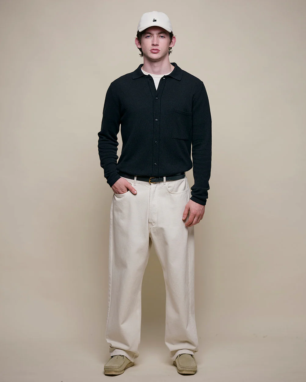 Merz b. Schwanen KNITSHIRT06 Merino Wool Silk & Cashmere L/S Shirt - Deep Black - Image 4