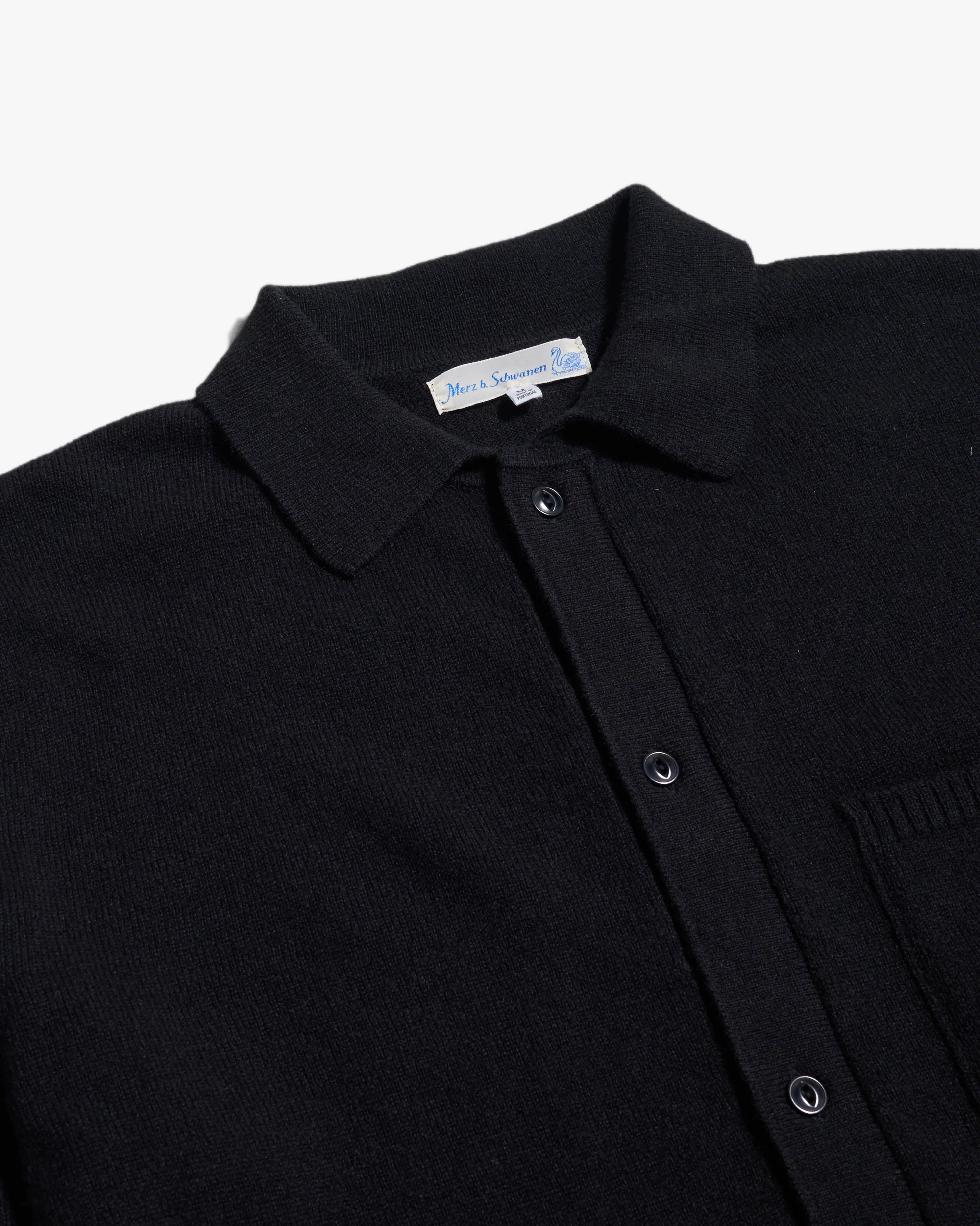 Merz b. Schwanen KNITSHIRT06 Merino Wool Silk & Cashmere L/S Shirt - Deep Black - Image 6