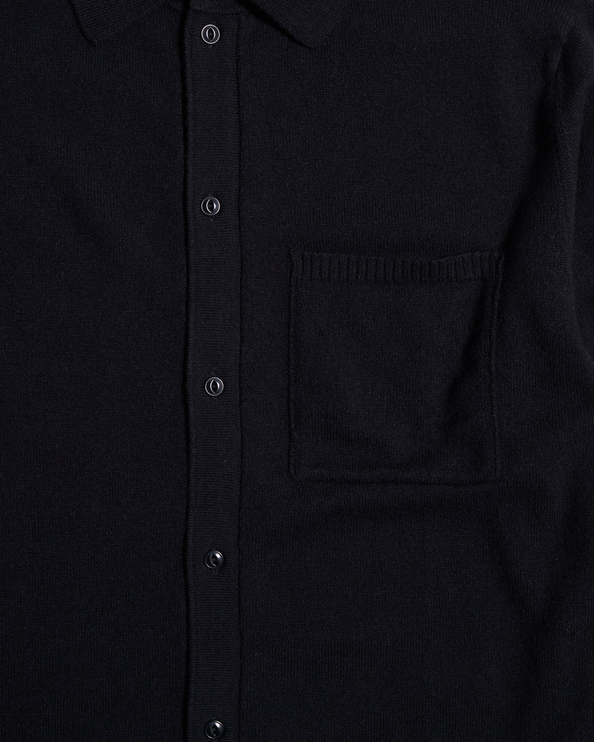 Merz b. Schwanen KNITSHIRT06 Merino Wool Silk & Cashmere L/S Shirt - Deep Black - Image 7