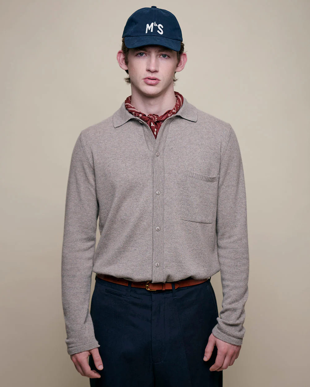 Merz b. Schwanen KNITSHIRT06 Merino Wool Silk & Cashmere L/S Shirt - Faded Grain - Image 2