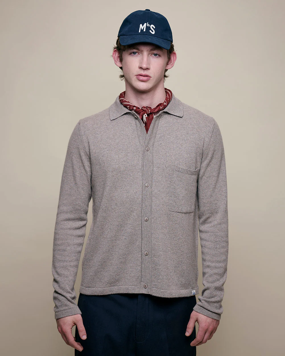 Merz b. Schwanen KNITSHIRT06 Merino Wool Silk & Cashmere L/S Shirt - Faded Grain - Image 4