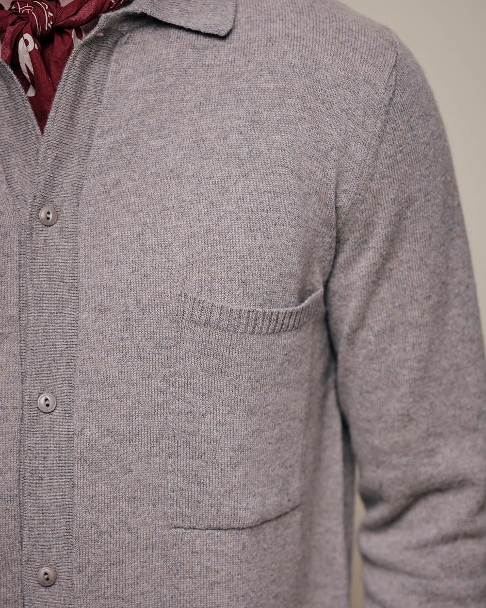 Merz b. Schwanen KNITSHIRT06 Merino Wool Silk & Cashmere L/S Shirt - Faded Grain - Image 6