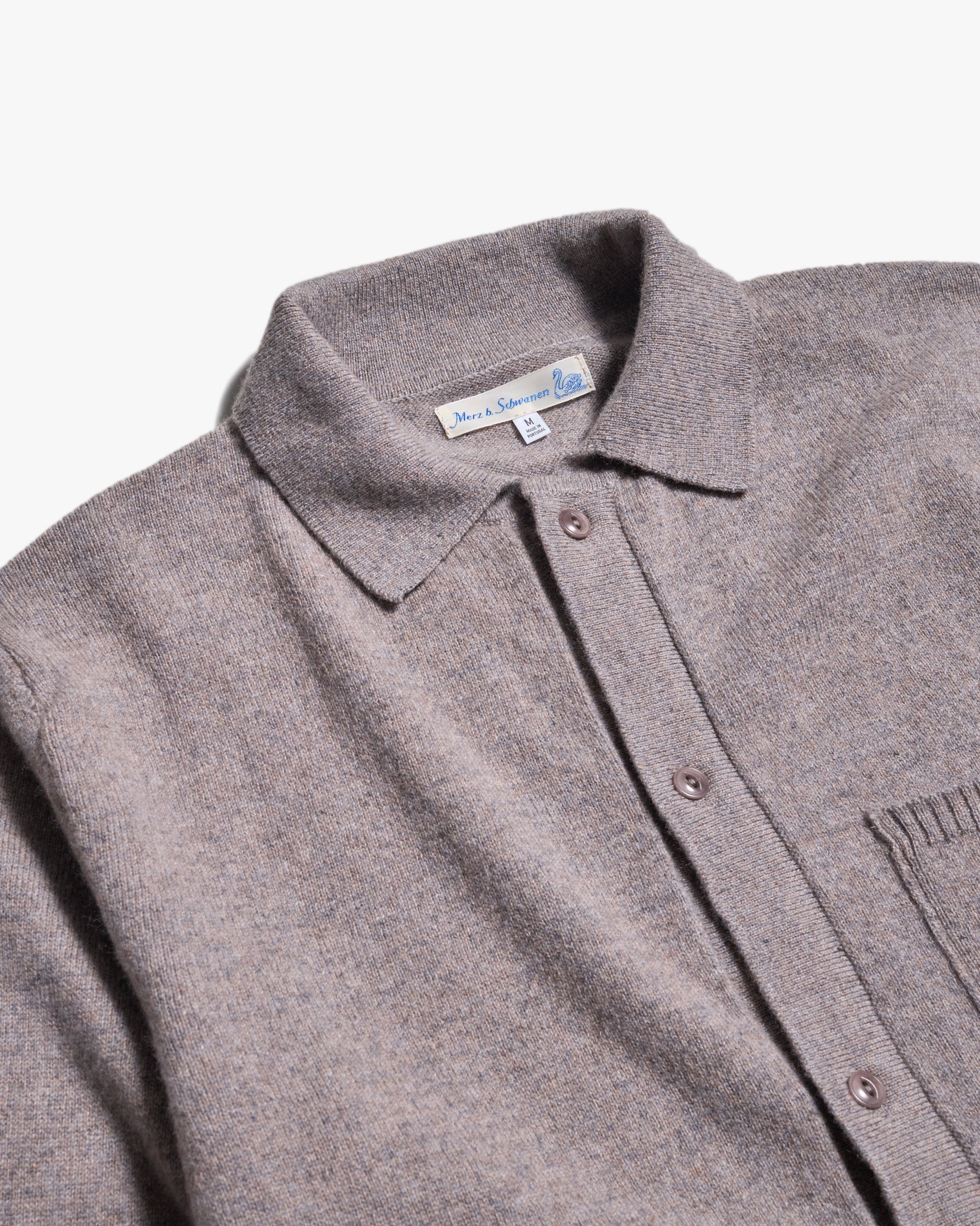 Merz b. Schwanen KNITSHIRT06 Merino Wool Silk & Cashmere L/S Shirt - Faded Grain - Image 7