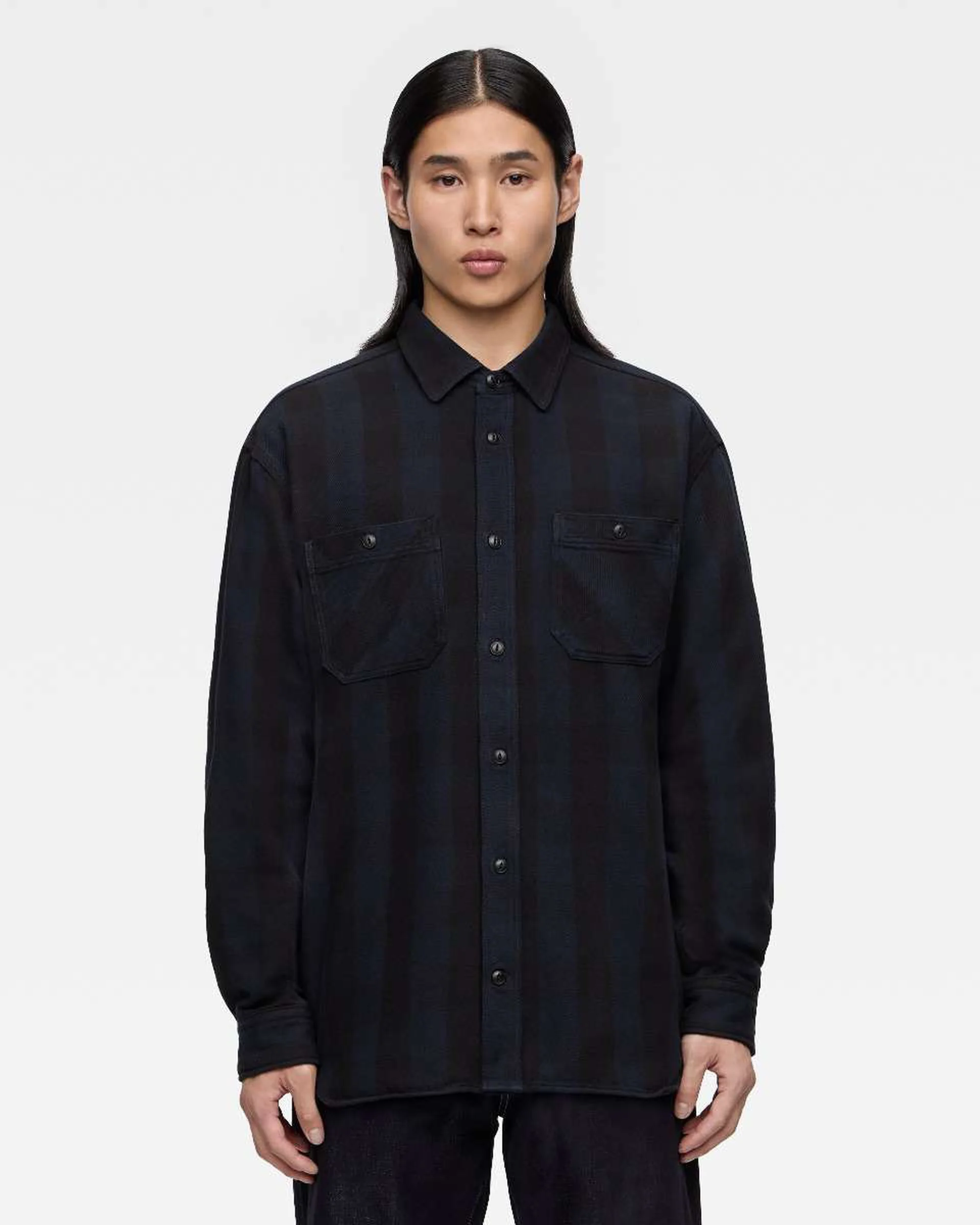 MOMOTARO JEANS MMLS6002 Block Check L/S Shirt - Navy - Image 2
