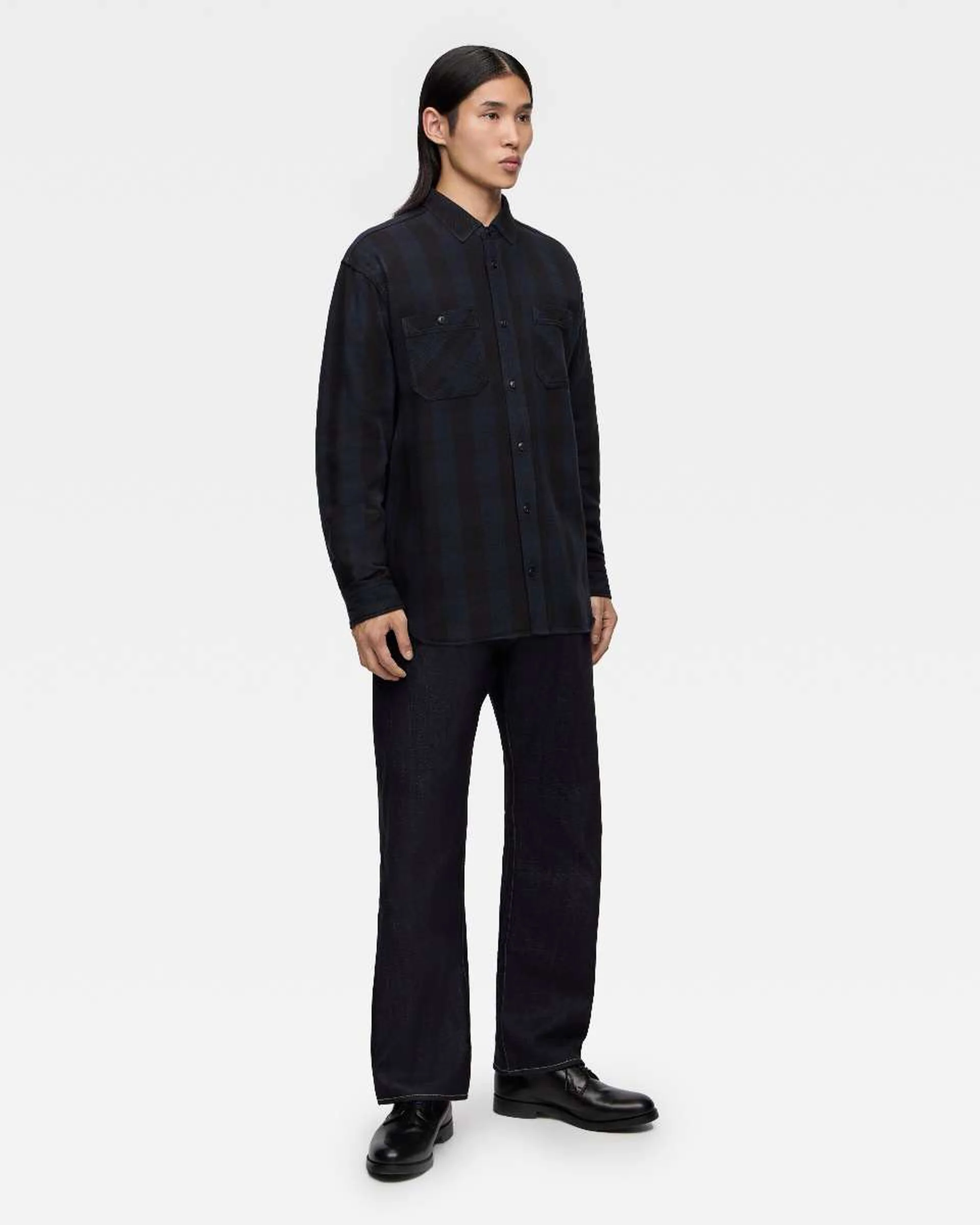 MOMOTARO JEANS MMLS6002 Block Check L/S Shirt - Navy - Image 5
