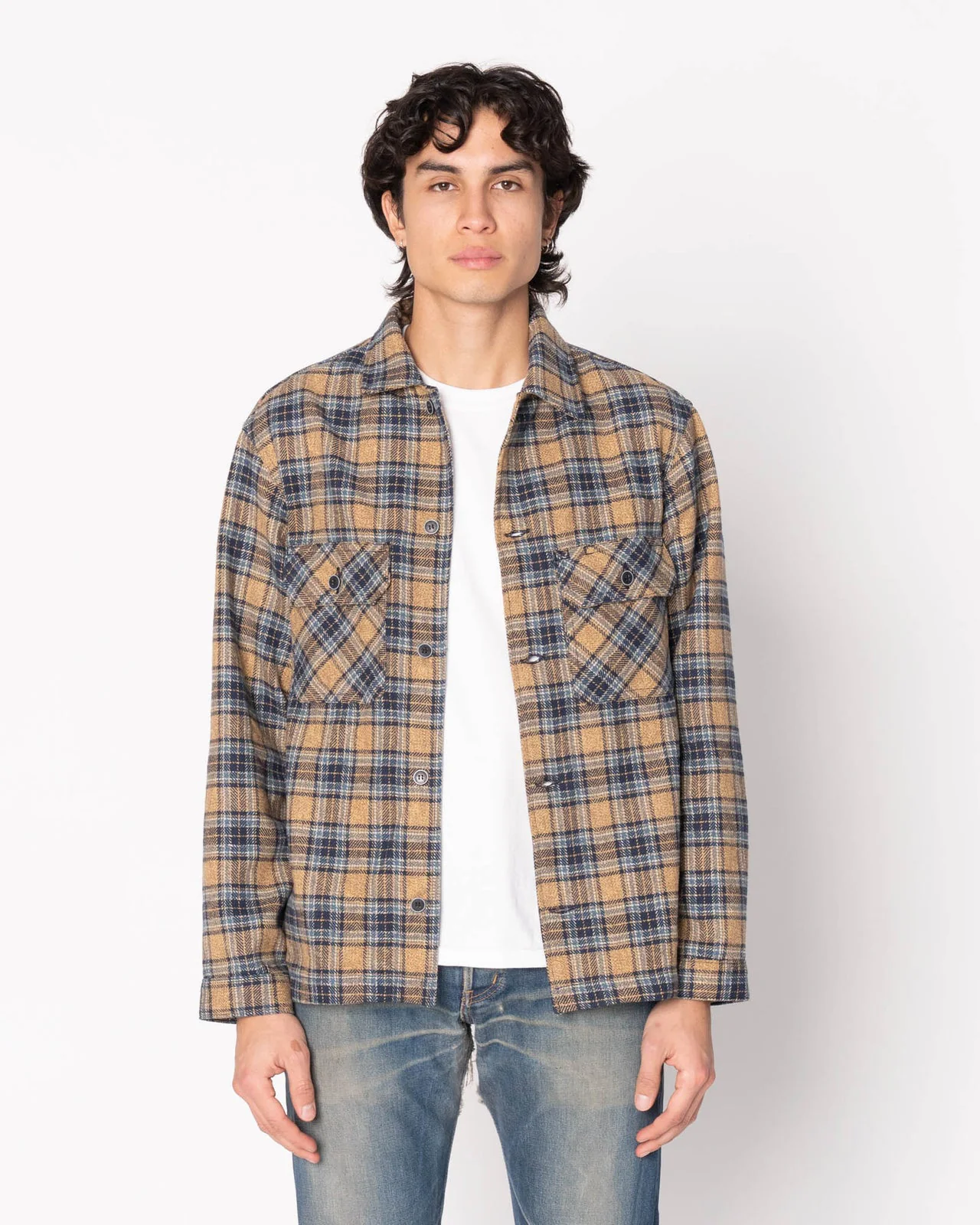 Naked & Famous Denim Triple Twist Yarn Flannel Work Shirt - Blue / Beige - Image 2