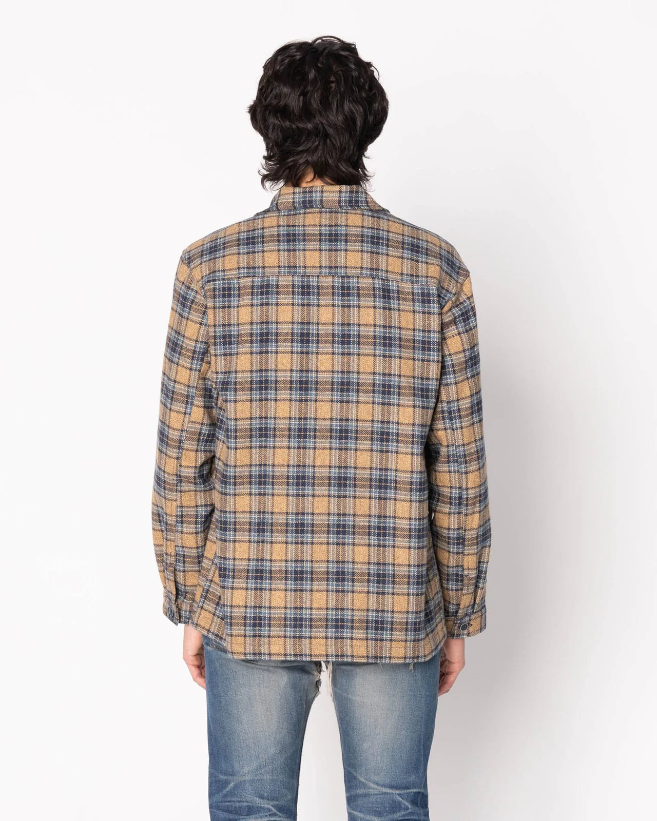 Naked & Famous Denim Triple Twist Yarn Flannel Work Shirt - Blue / Beige - Image 3