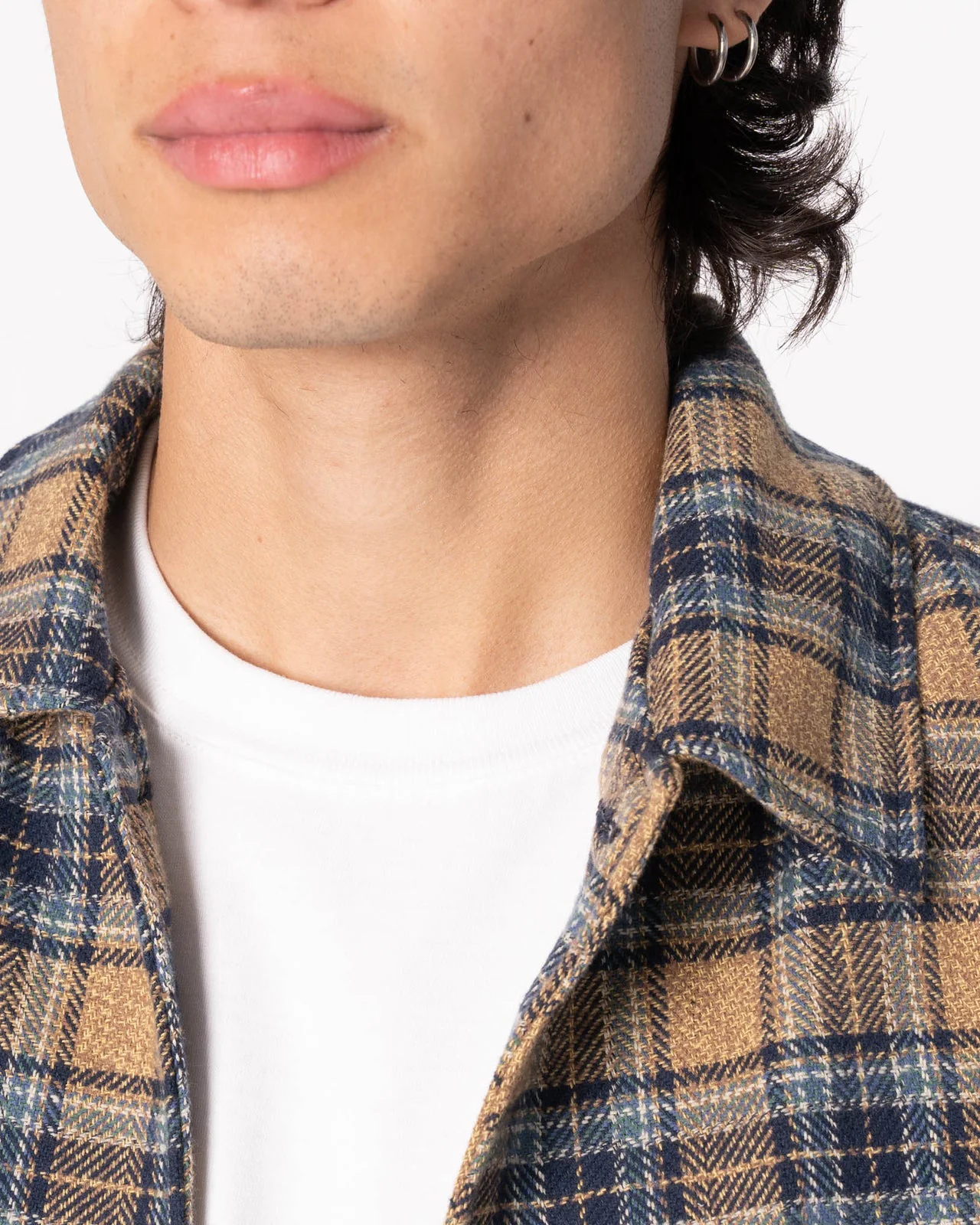Naked & Famous Denim Triple Twist Yarn Flannel Work Shirt - Blue / Beige - Image 4