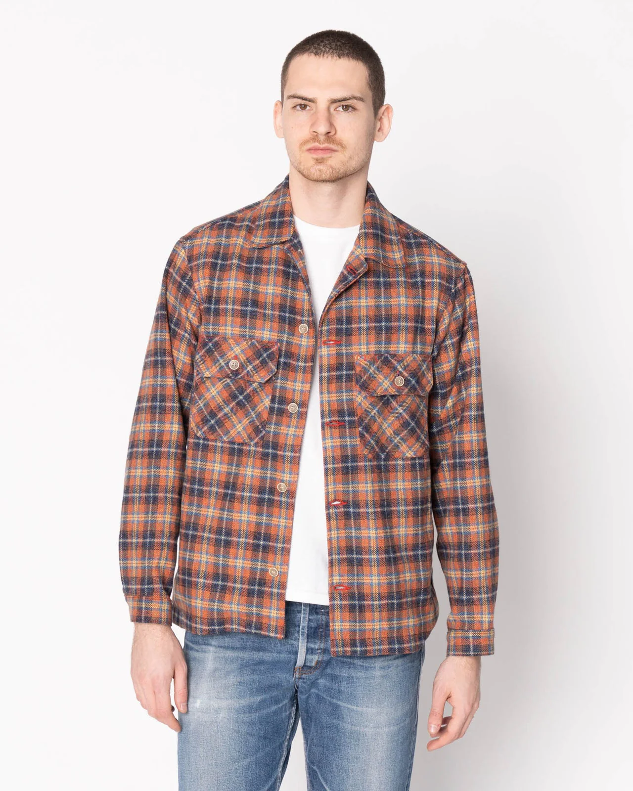 Naked & Famous Denim Triple Twist Yarn Flannel Work Shirt - Red - Image 2