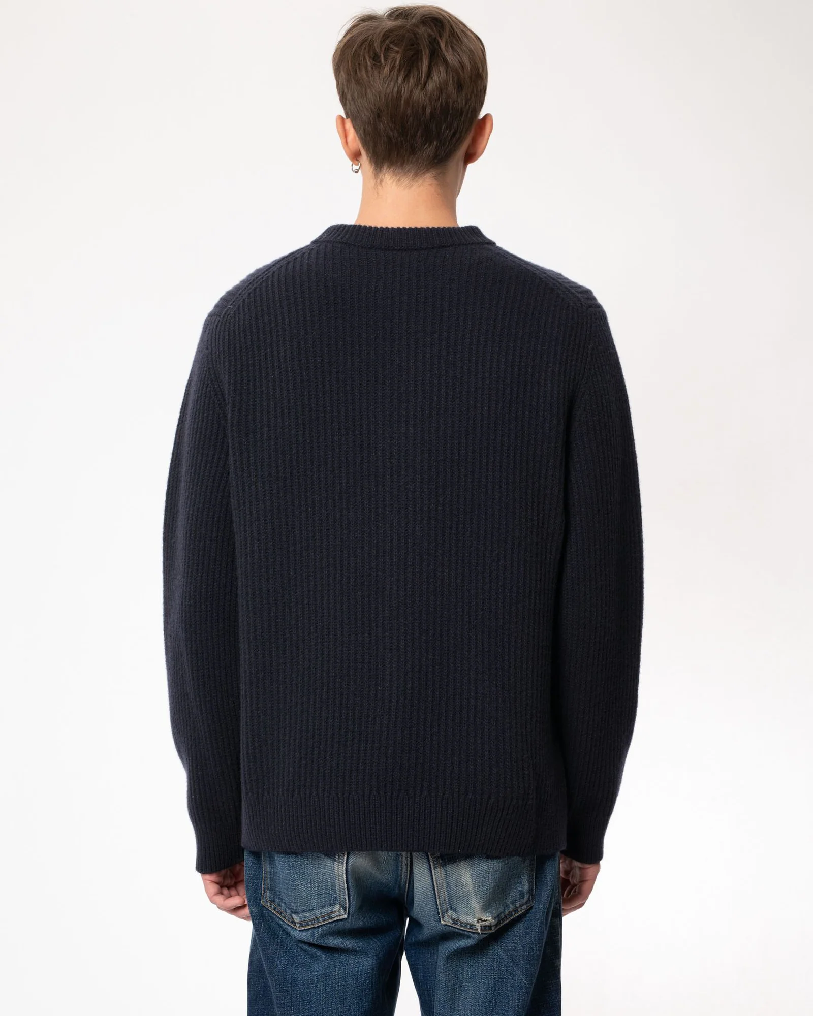 Nudie Jeans August Rib Wool Sweater - Navy - Image 4