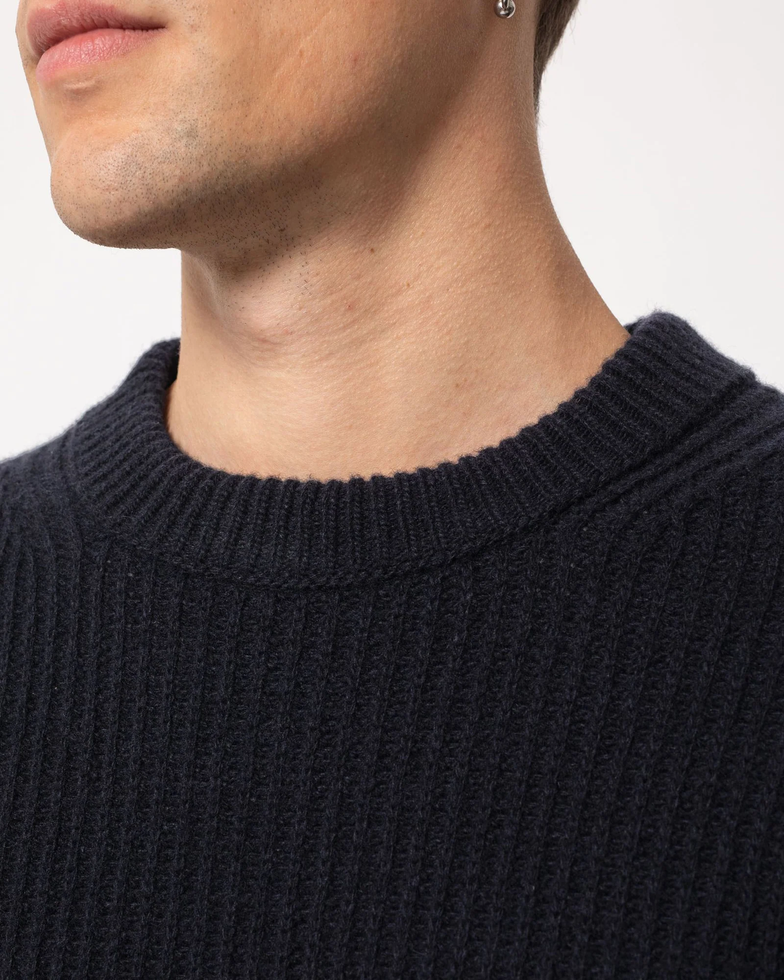 Nudie Jeans August Rib Wool Sweater - Navy - Image 5