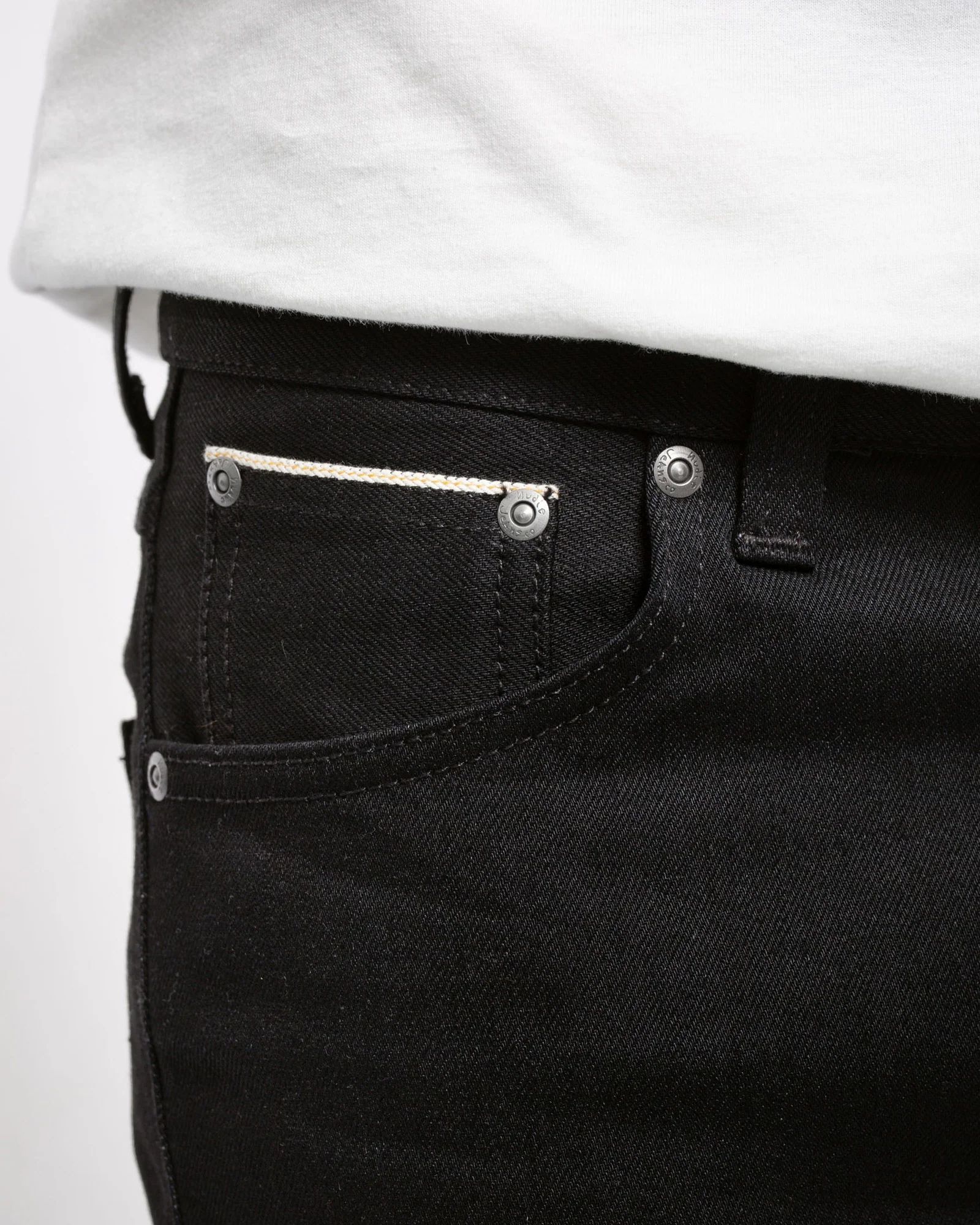 Nudie Lean Dean Slim Tapered Mens Jeans - Dry Black Selvage - Image 6