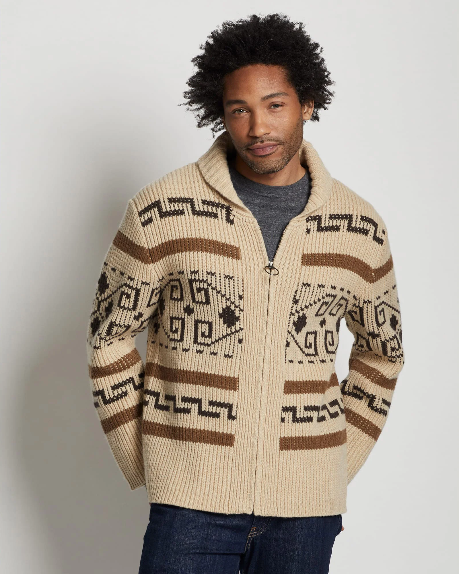 Pendleton Original Westerley Lambswool Sweater - Tan / Brown - Image 4