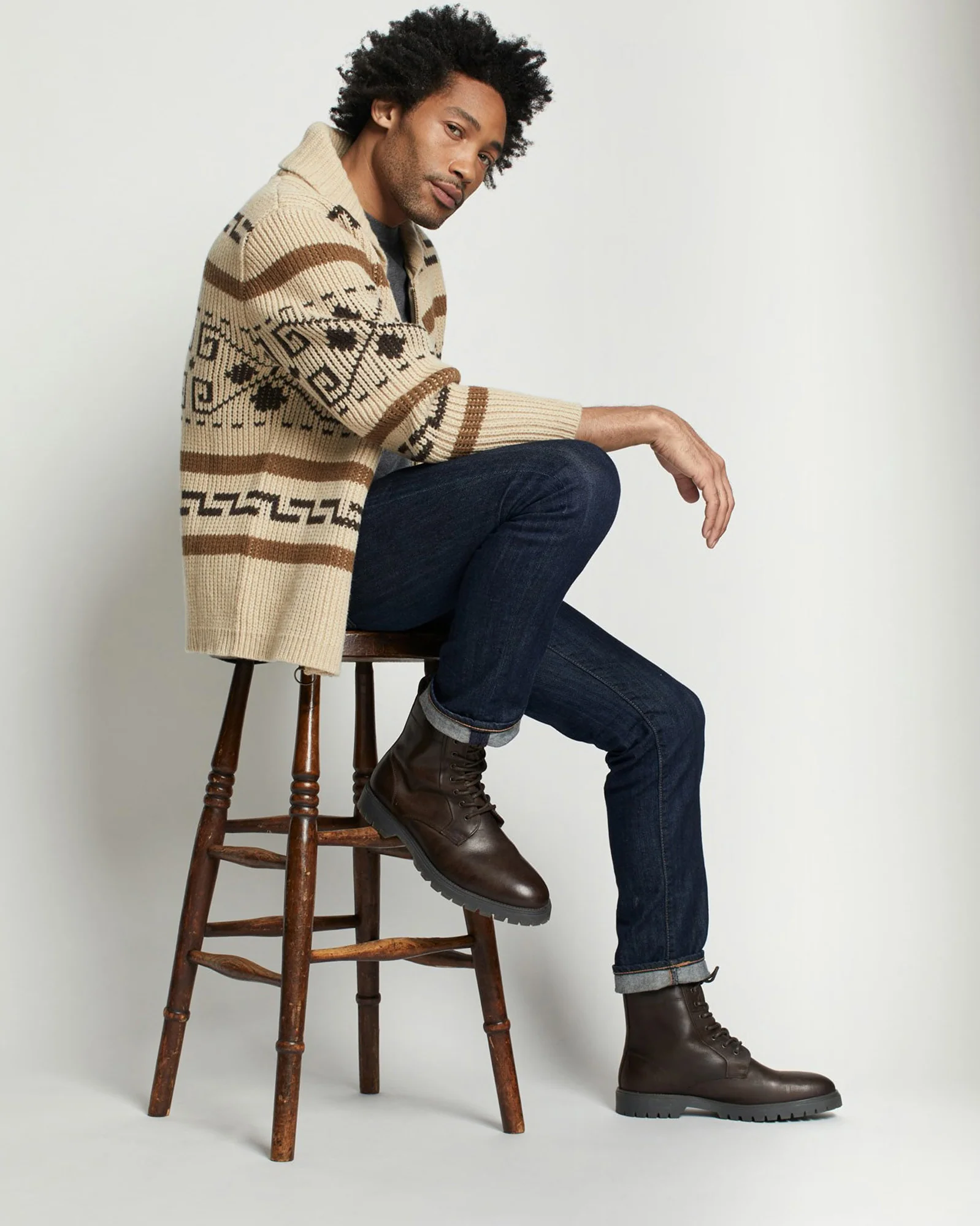 Pendleton Original Westerley Lambswool Sweater - Tan / Brown - Image 6