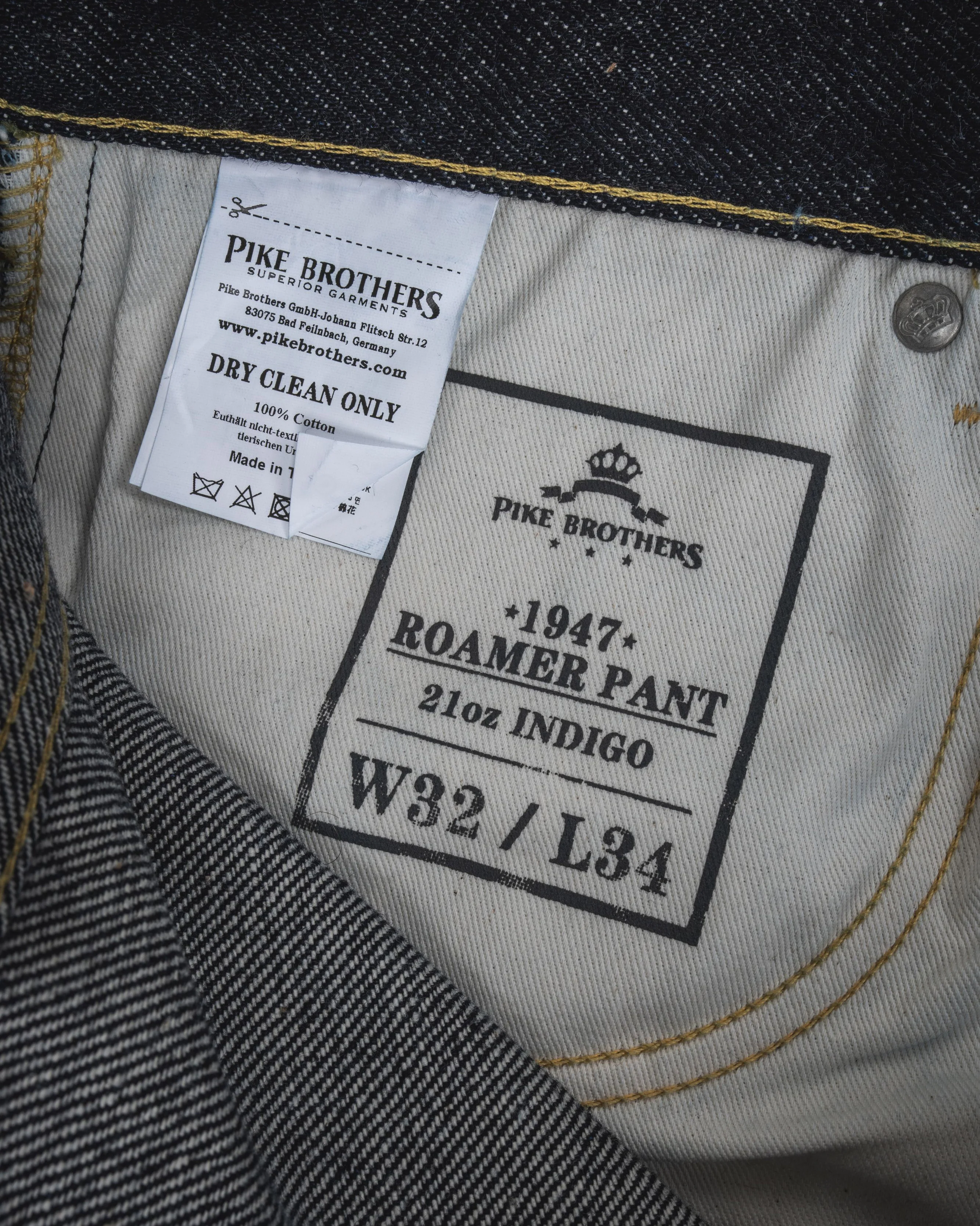 Pike Brothers 1947 Roamer Pant Relaxed Tapered Mens Jeans - 21oz Selvedge Indigo - Image 11