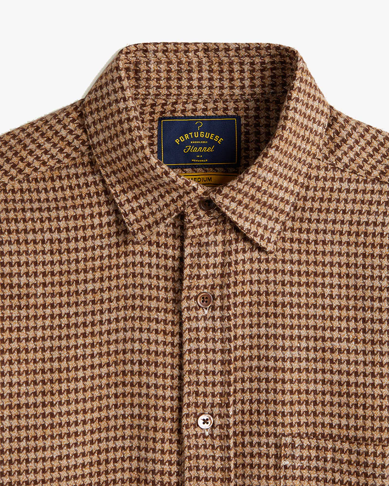 Portuguese Flannel Abstract Pied Poule Shirt - Brown - Image 5