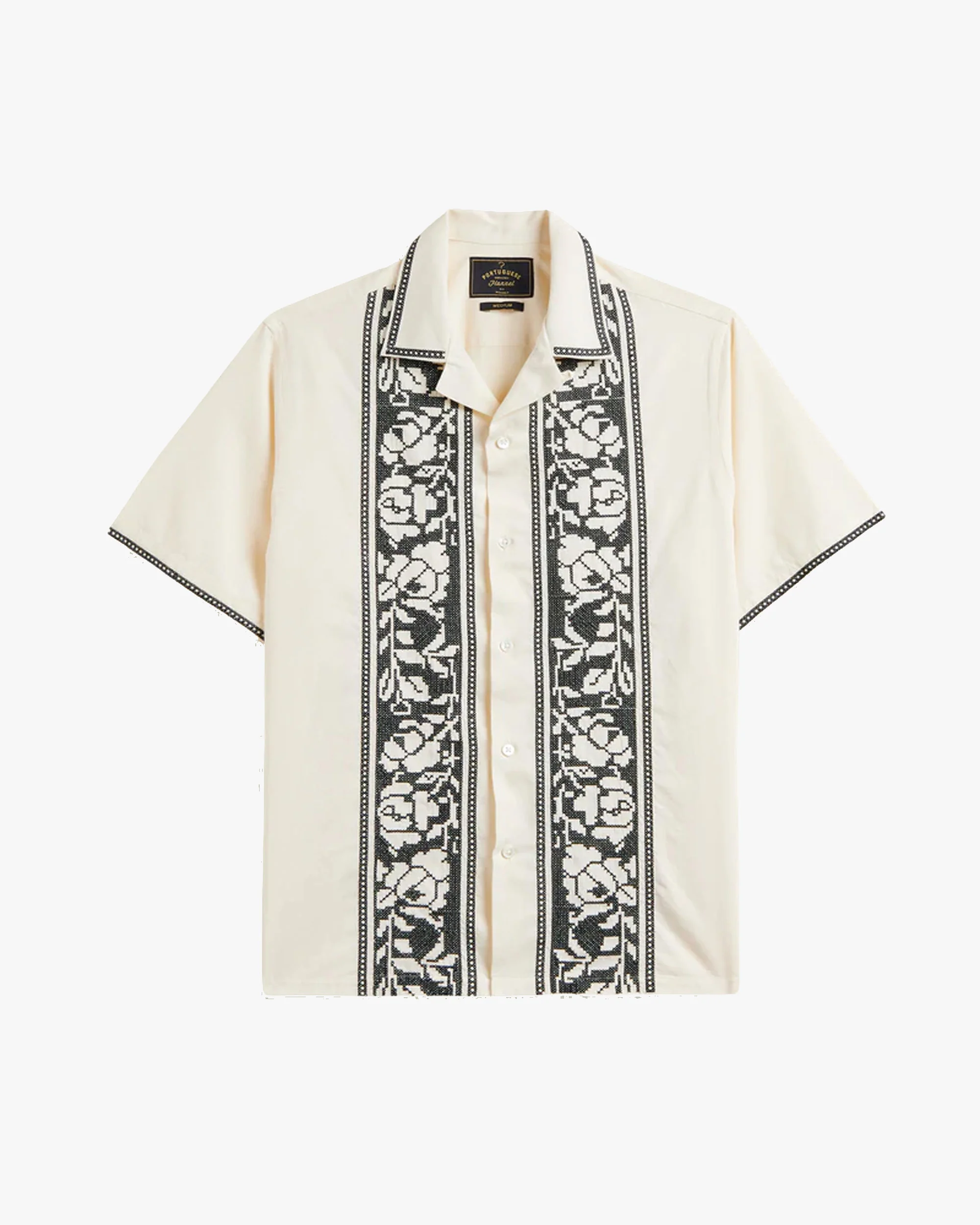 Portuguese Flannel Cross Stitch Shirt - Ecru