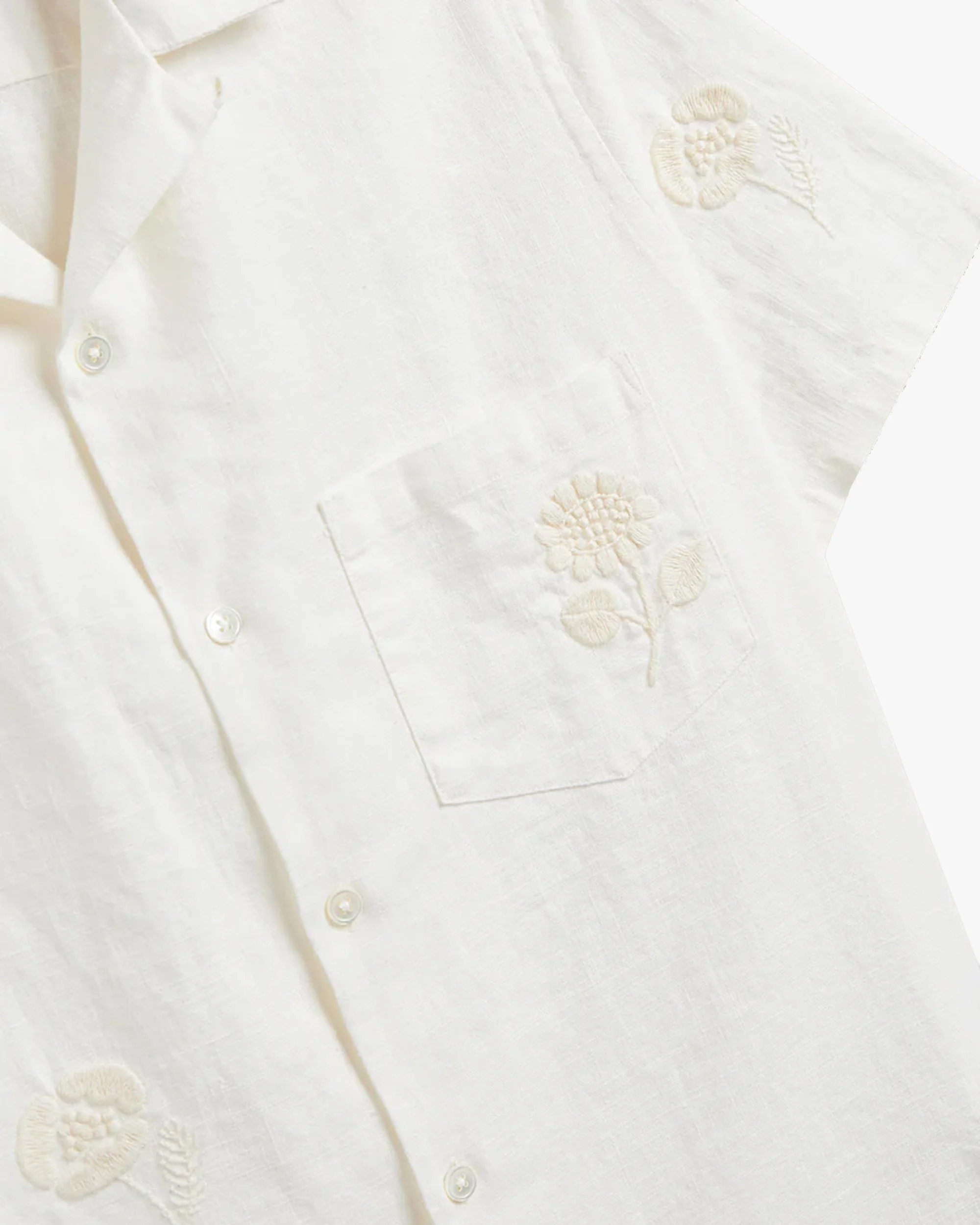 Portuguese Flannel Embroidery Nature Ramie Shirt - Ecru - Image 4