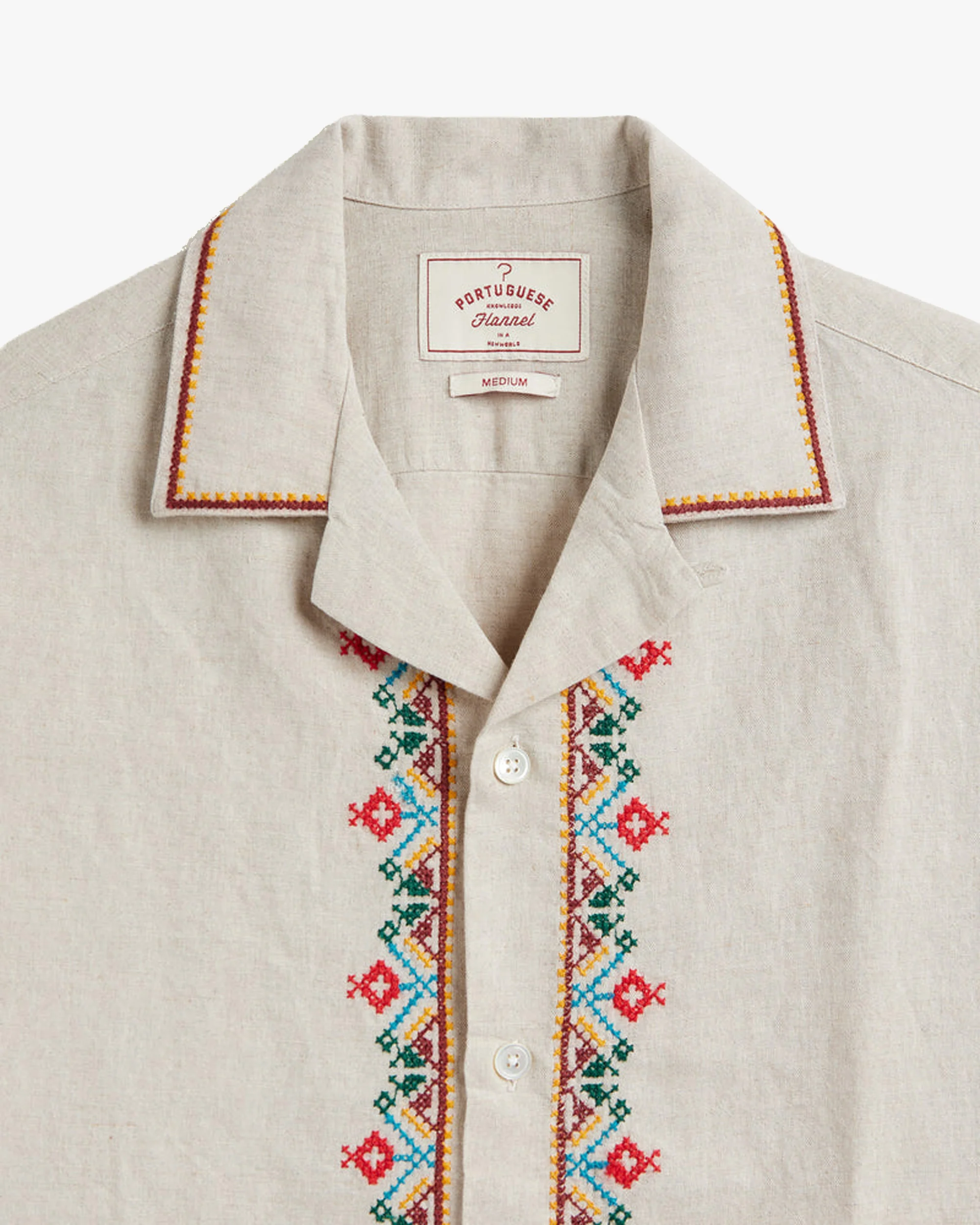 Portuguese Flannel Folclore Embroidery Shirt - Ecru - Image 3