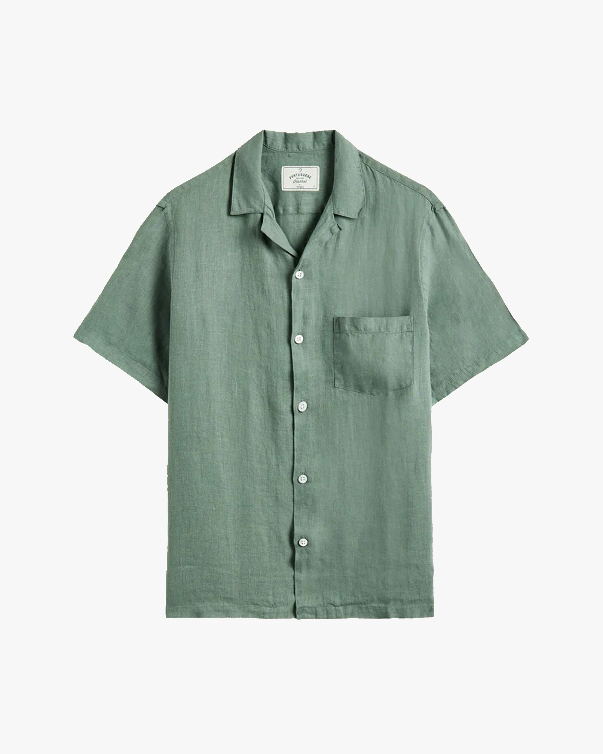 Portuguese Flannel Linen Camp Collar Shirt - Dry Green