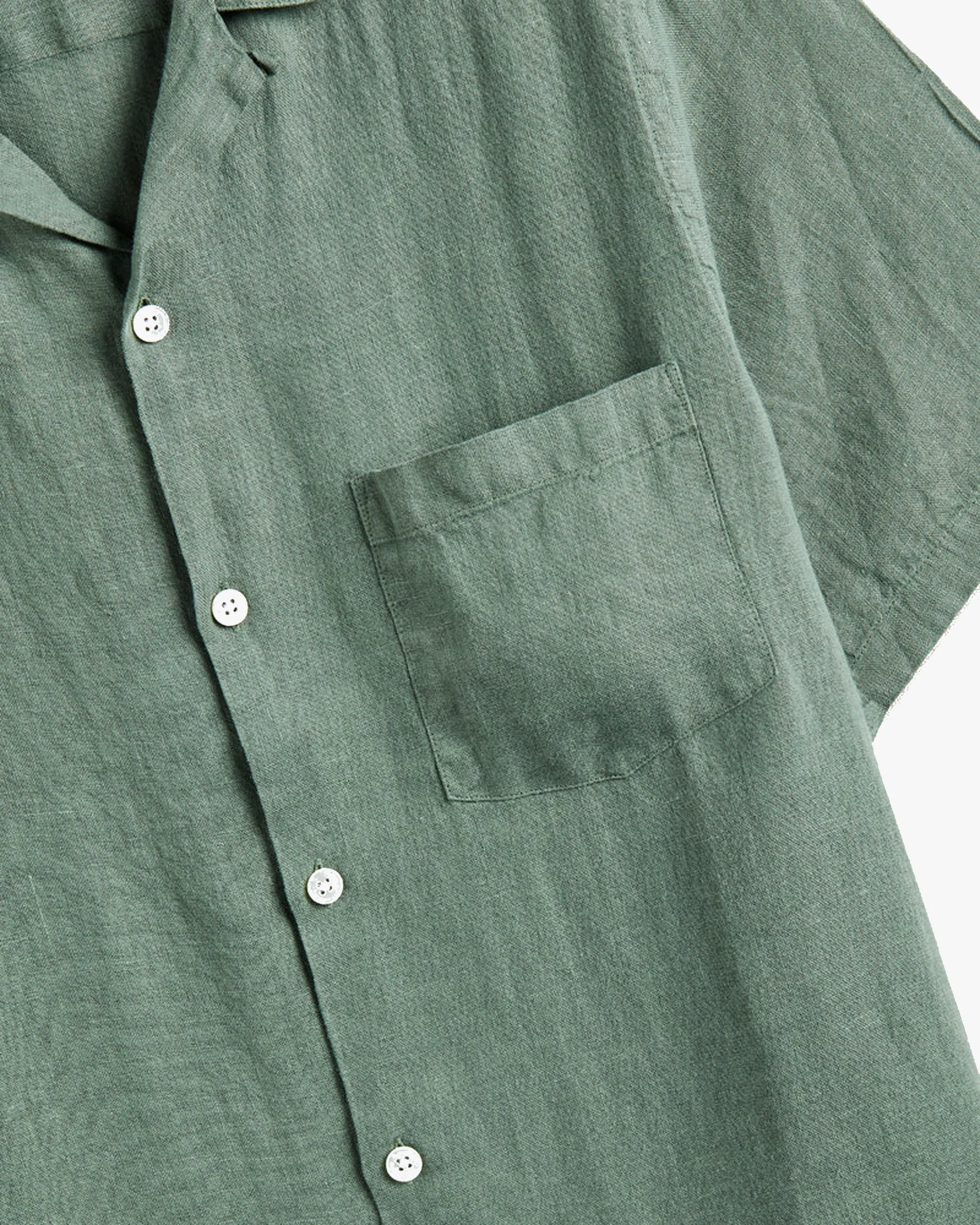 Portuguese Flannel Linen Camp Collar Shirt - Dry Green - Image 4