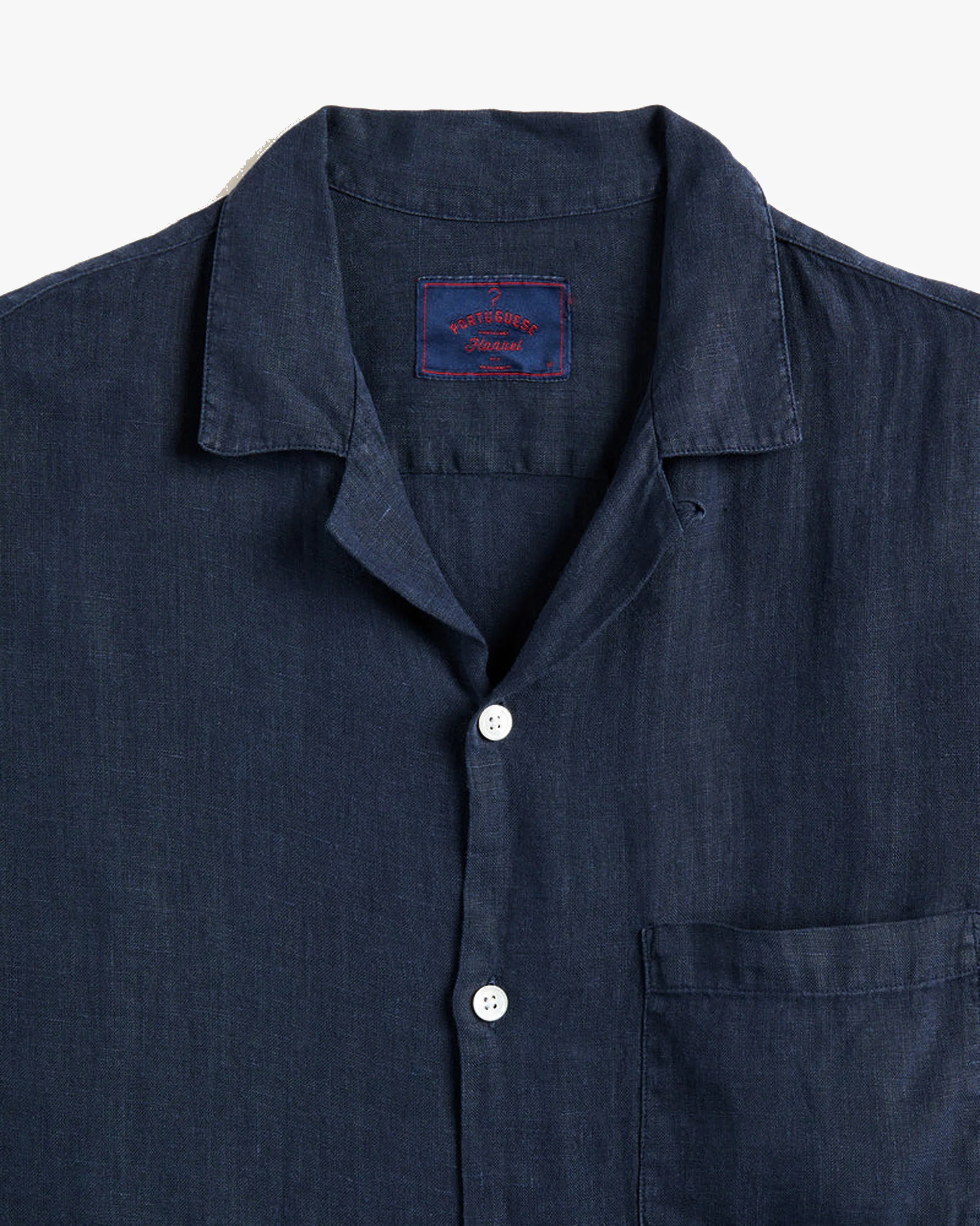 Portuguese Flannel Linen Camp Collar Shirt - Navy - Image 3