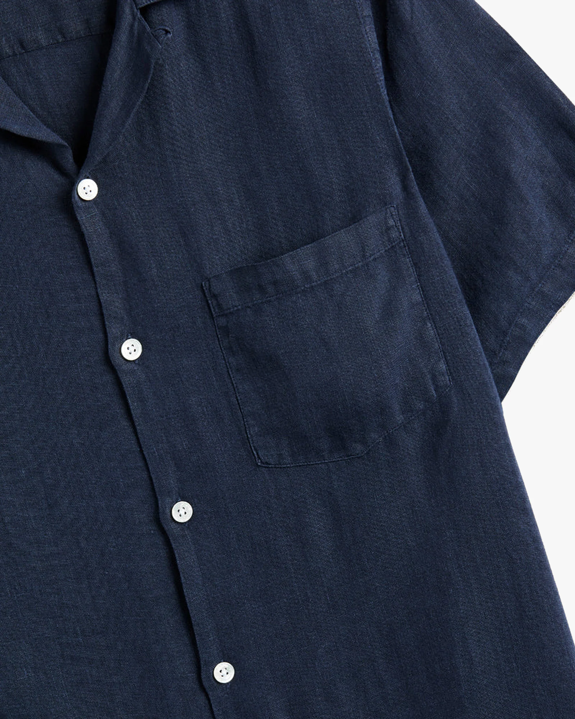 Portuguese Flannel Linen Camp Collar Shirt - Navy - Image 4