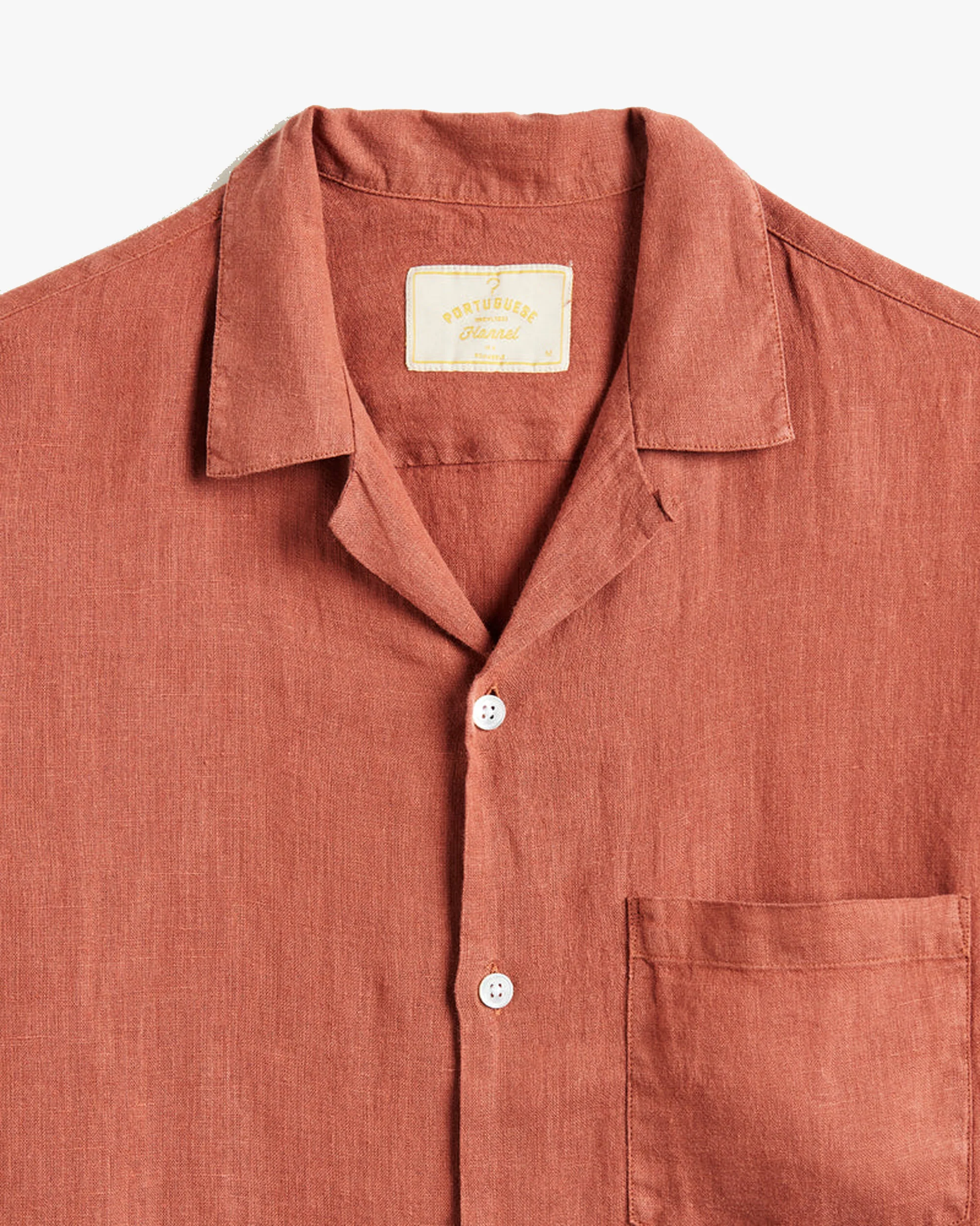 Portuguese Flannel Linen Camp Collar Shirt - Terracotta - Image 3