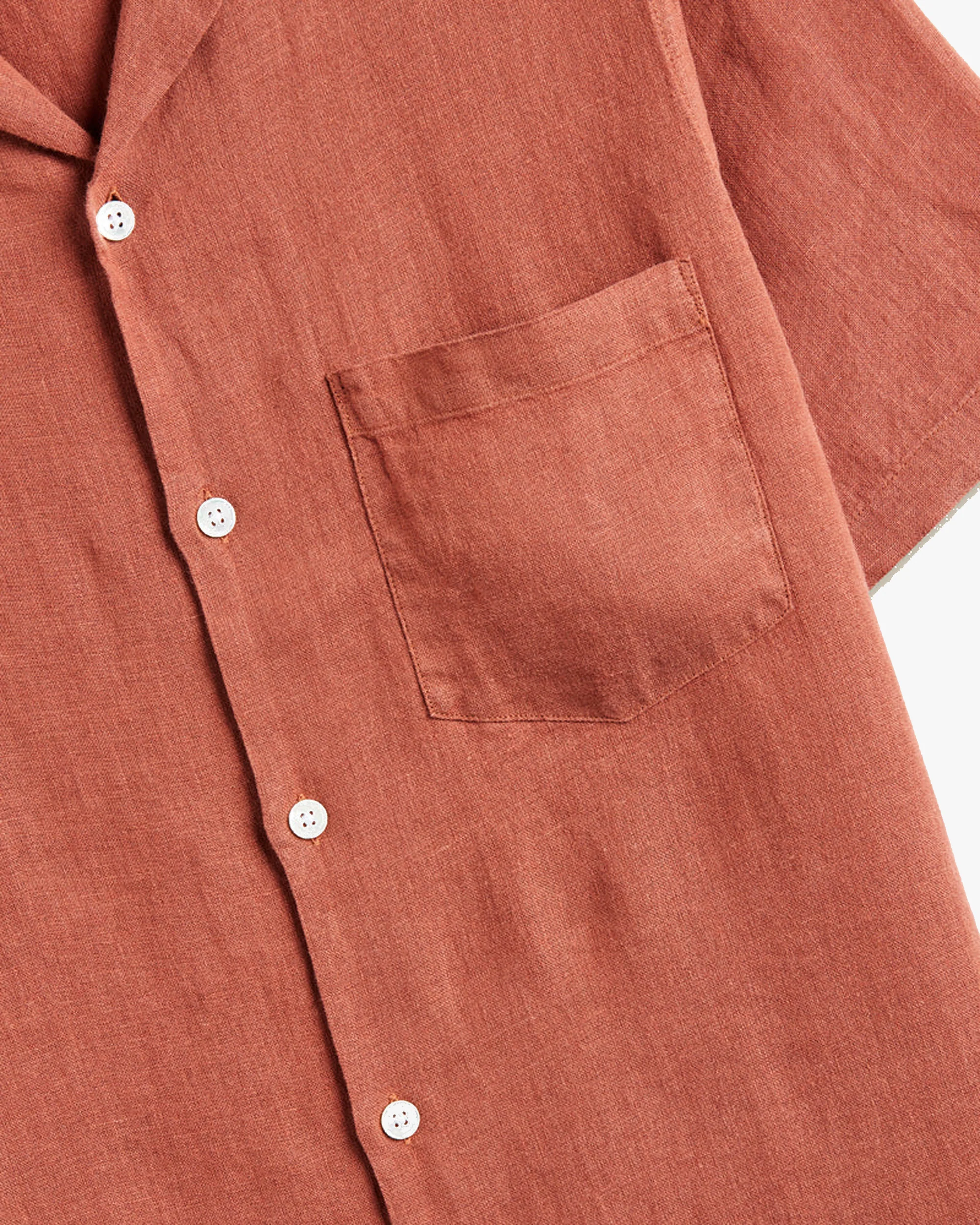 Portuguese Flannel Linen Camp Collar Shirt - Terracotta - Image 4