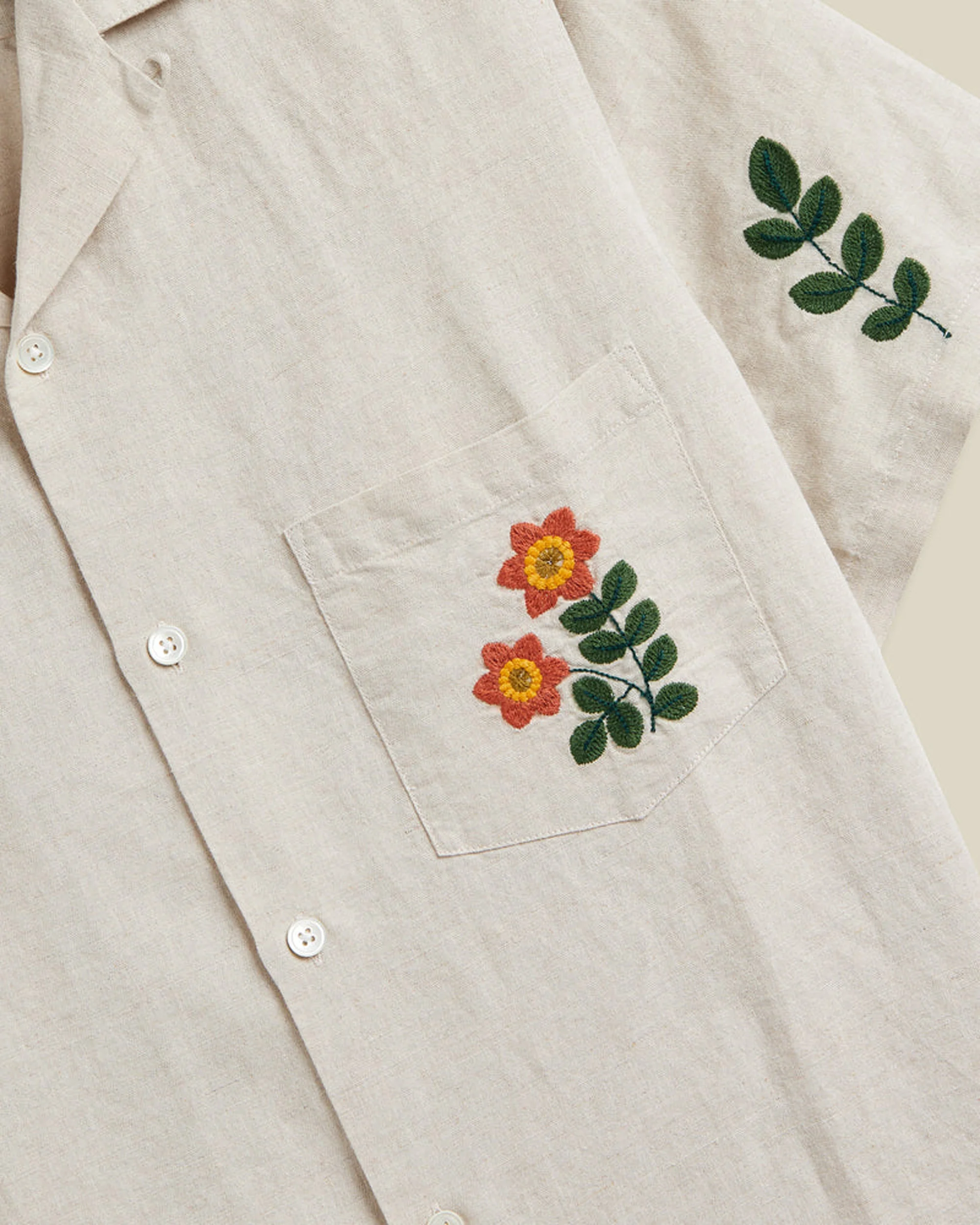 Portuguese Flannel Spring Embroidery Shirt - Ecru - Image 4