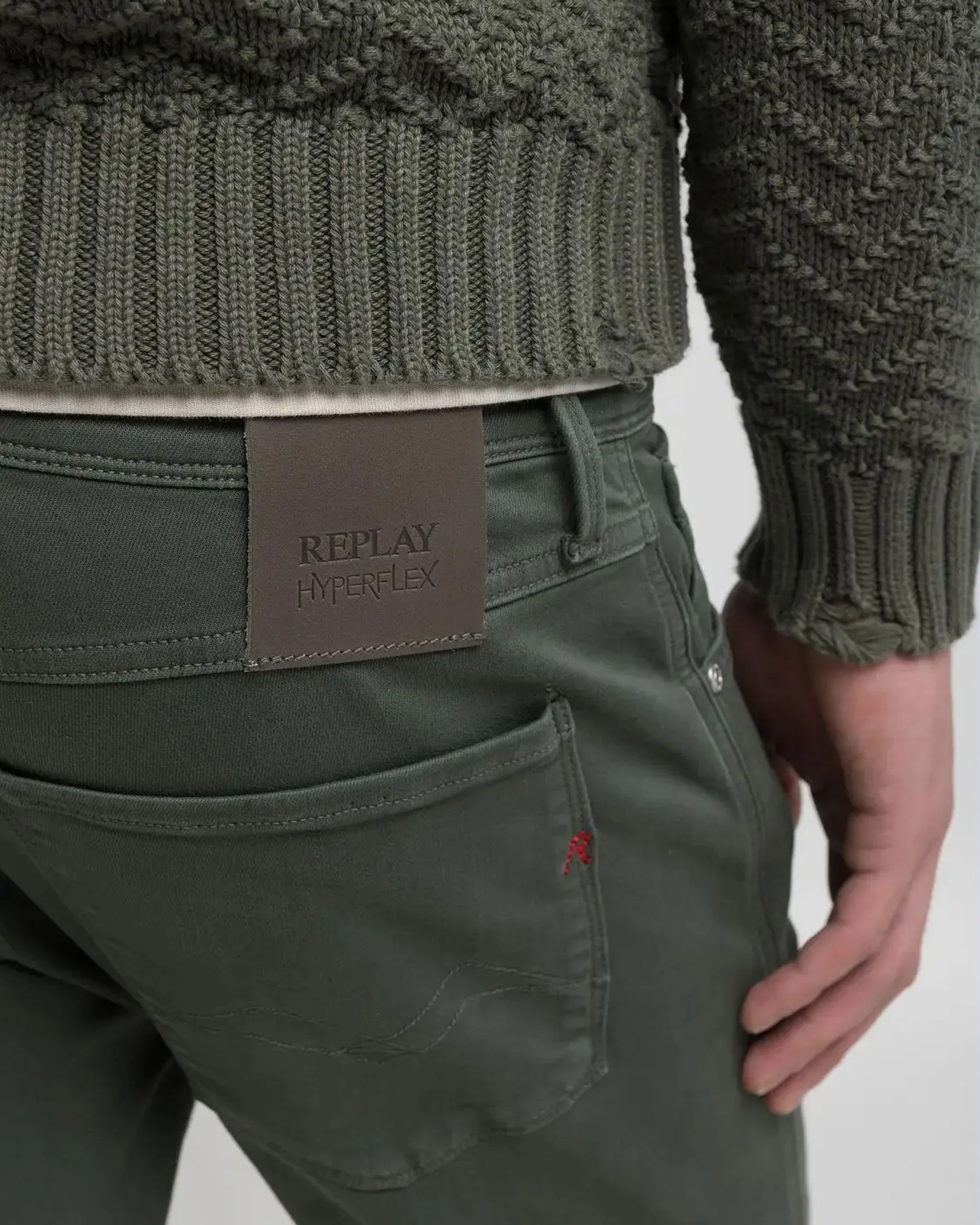Replay Anbass Hyperflex Colour XLITE Slim Fit Mens Jeans - Military Green - Image 2