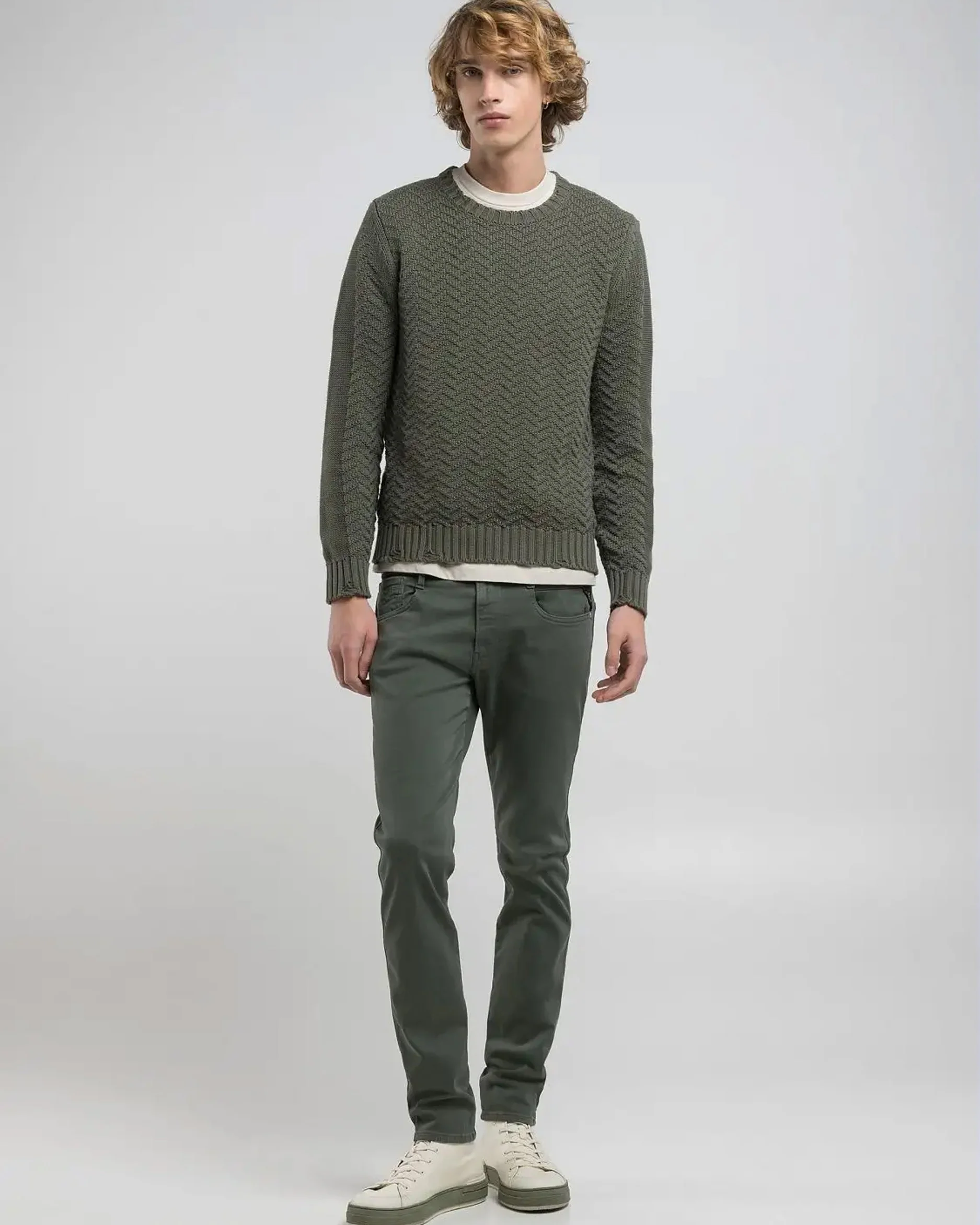 Replay Anbass Hyperflex Colour XLITE Slim Fit Mens Jeans - Military Green - Image 3
